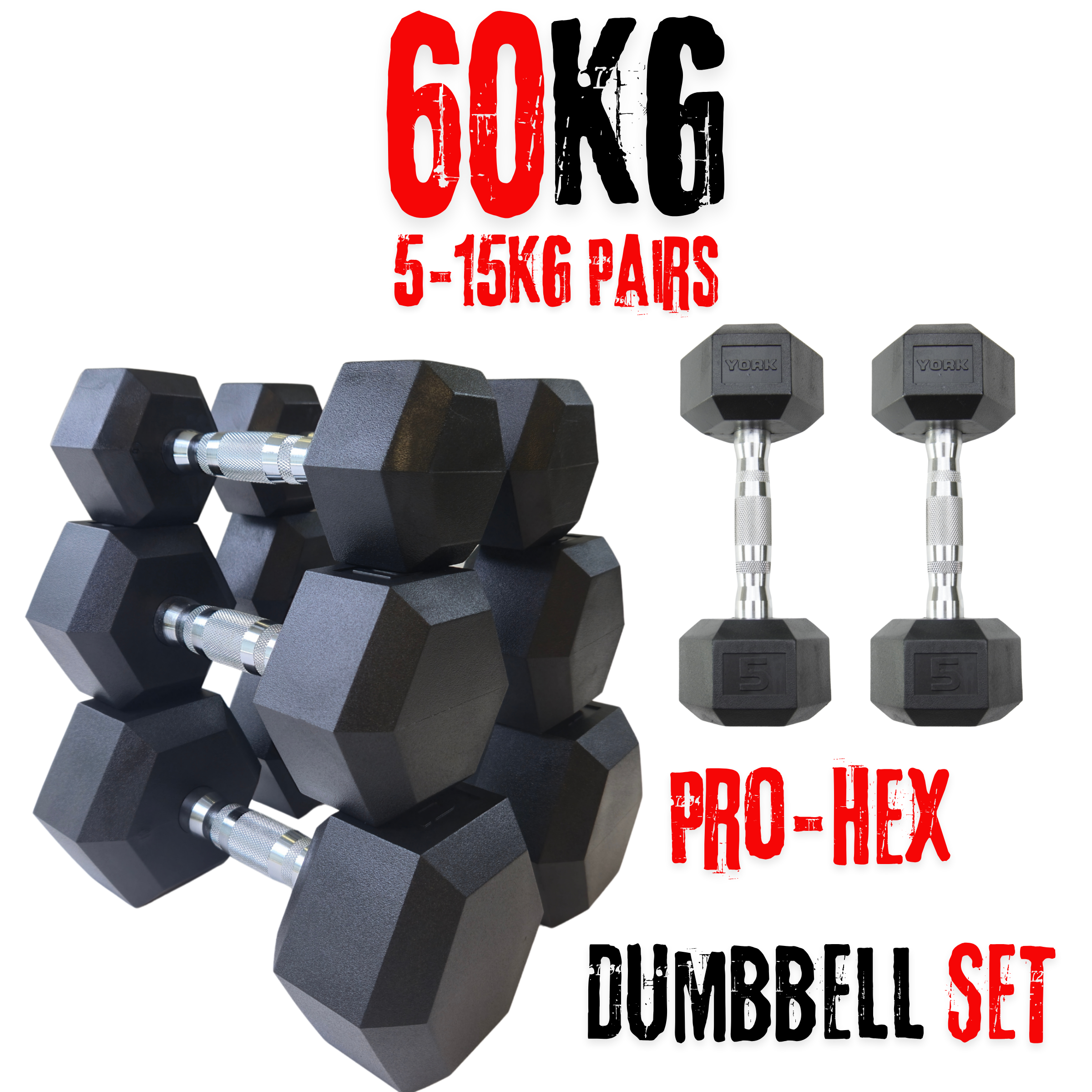 York Barbell PRO Hex Dumbbells Bundle - 60Kg Set (Discount at Checkout)