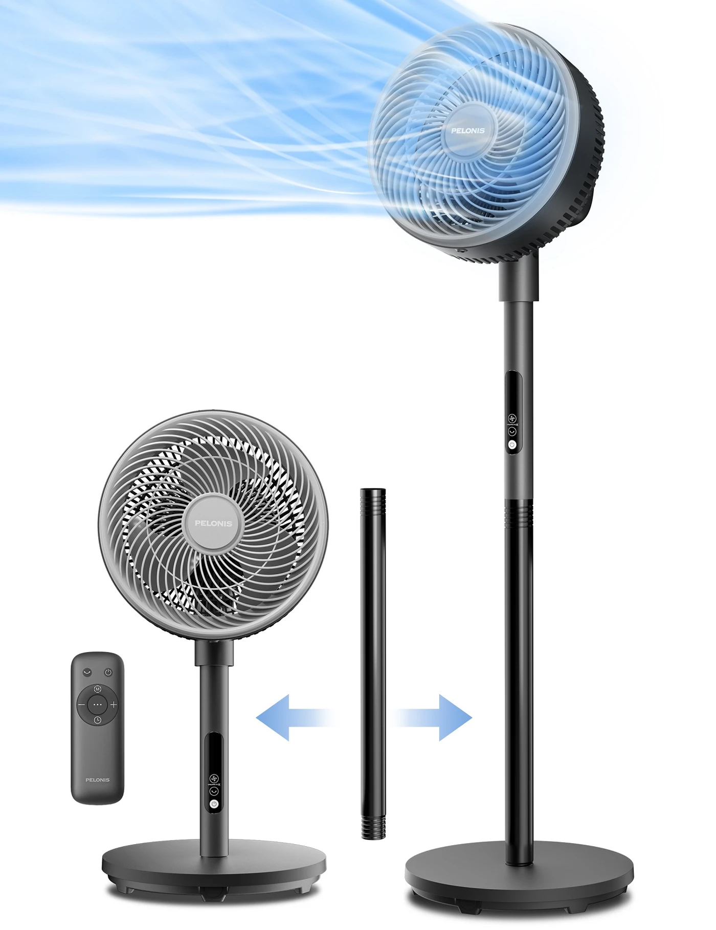 PELONIS Circulation Fan with Remote Control, 2 Modes/4 Speeds/9H Timer/3D Oscillation (75° Manual Vertical+85°)