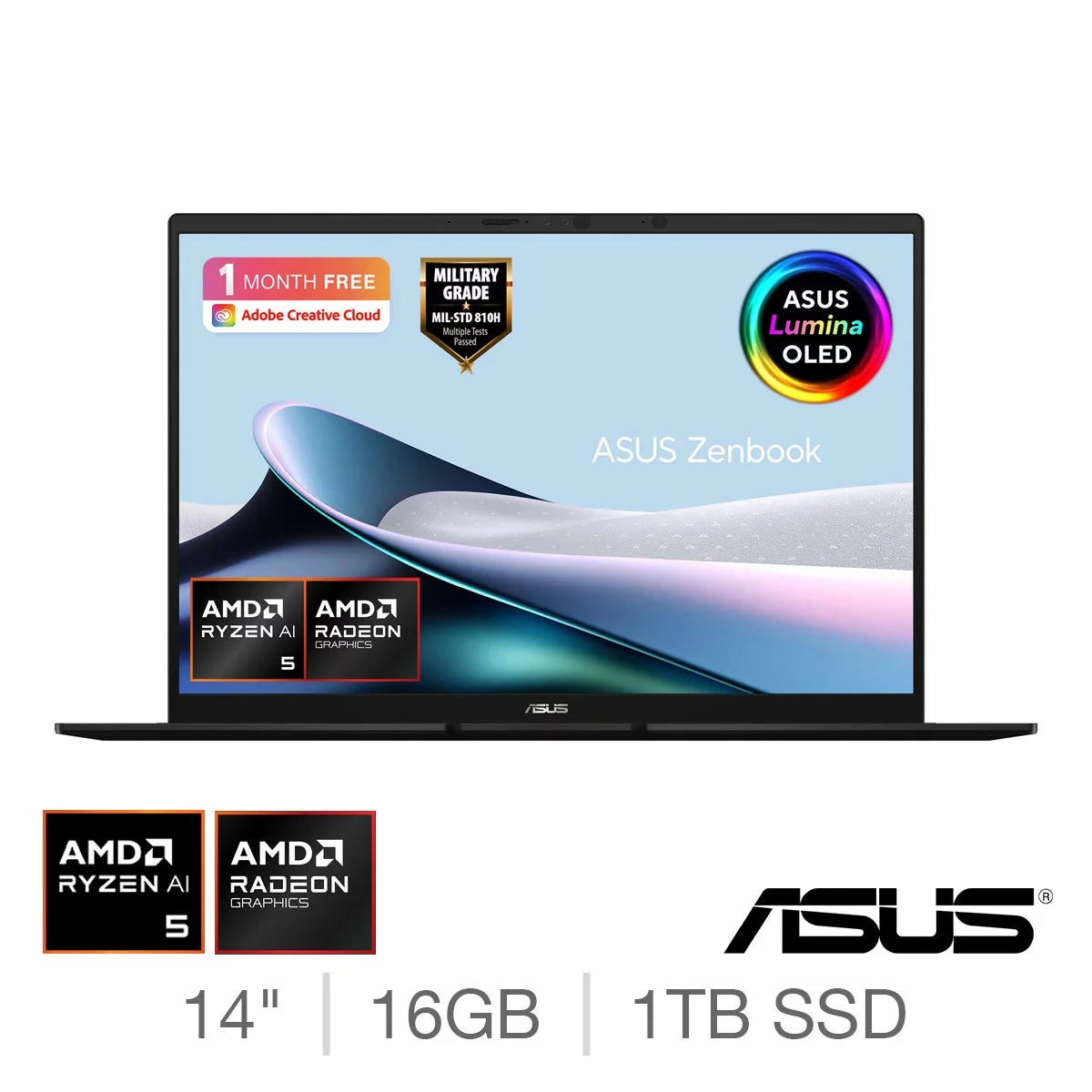 ASUS Zenbook Copilot+ PC, 0.94kg, AMD Ryzen AI 5, 16GB RAM, 1TB SSD, 14 Inch OLED Laptop, UM3406GA-QD034W - Discount applied at checkout