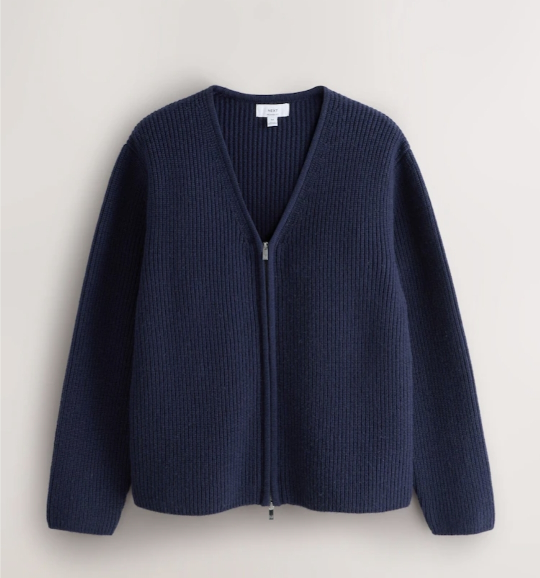 Next Men's Navy Blue Relaxed Fit Ribbed Zip Through Cardigan with Wool (Sizes XS - 2XL) - Free C&C
