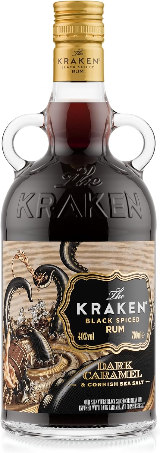 Kraken Dark Caramel & Cornish Sea Salt Black Spiced Rum 40% ABV 70cl | Rich Salted Caramel, Toffee & Exotic Spice Flavour