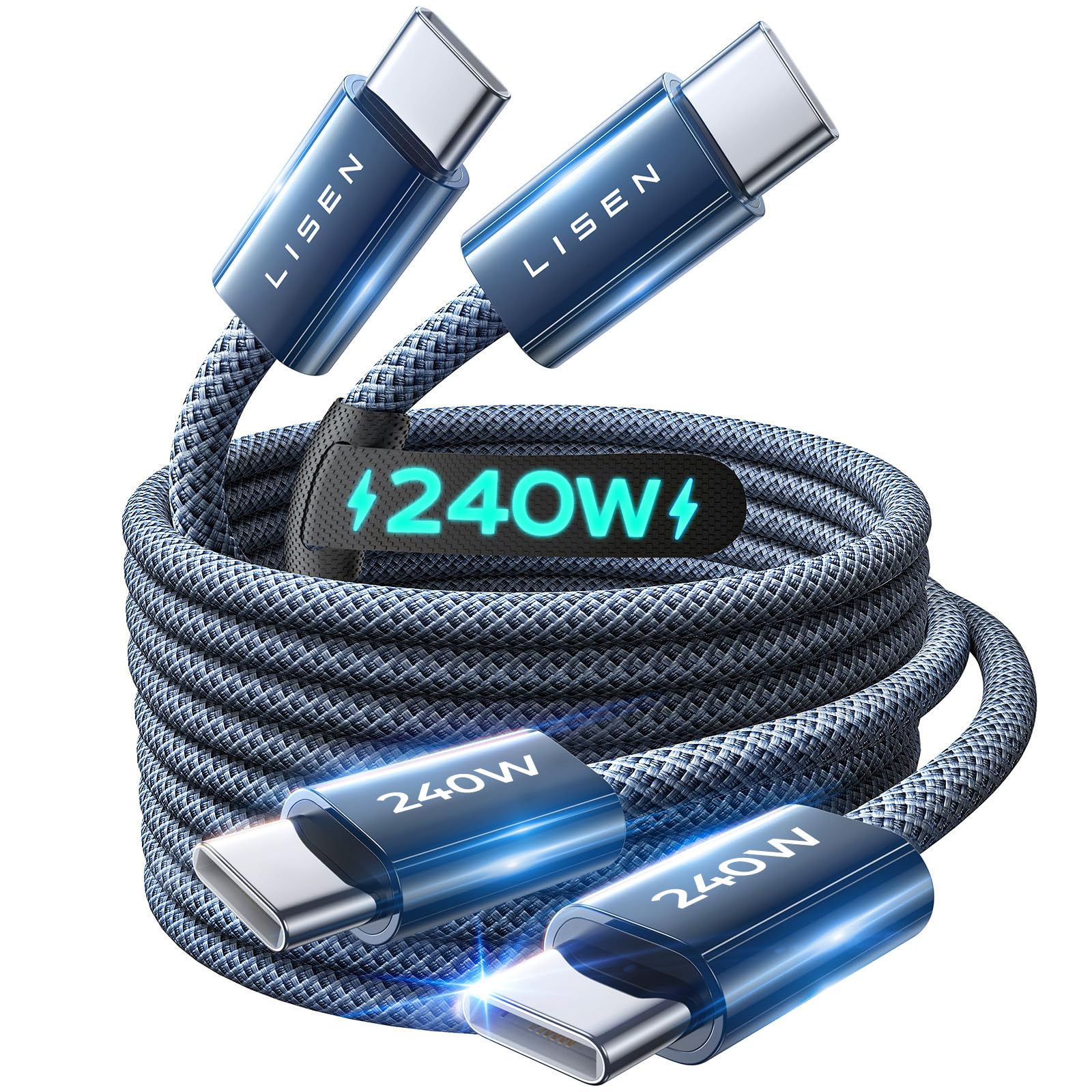 Lisen 240W USB C to USB C Cable 2-Pack, 2m + 2m USB C Charger Cable Fast Charger Nylon Type C Charger Cable - Sold by B King / FBA