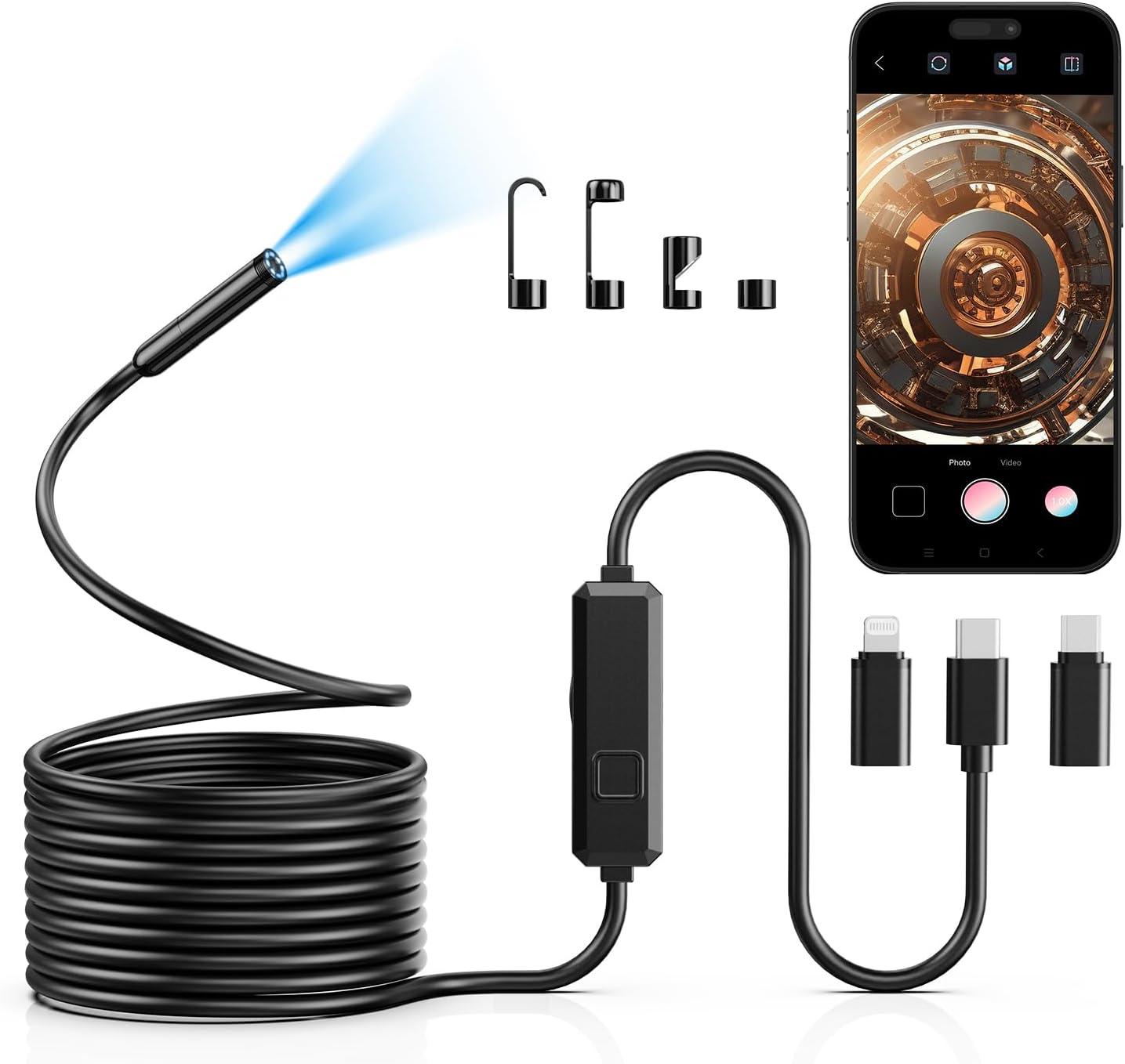 Vorth Endoscope Inspection Camera, 1920P HD Borescope with 8 LED Lights, 5M Sold by VorthDirect / FBA