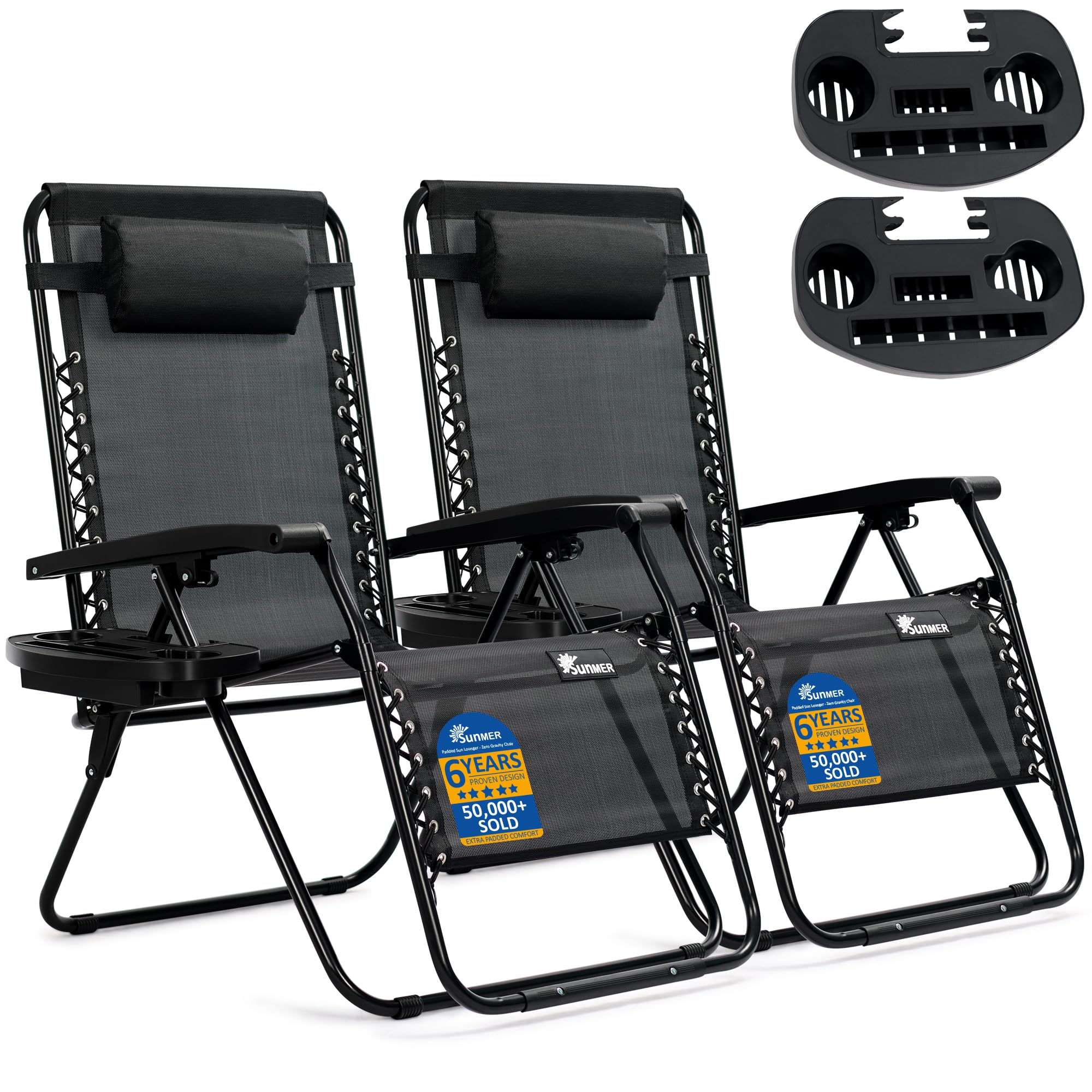 SUNMER XXL Sun Lounger Extra Wide Garden Chairs - Extra Wide Set of 2 Zero Gravity Chairs with Cup - Sold and Shipped by NETTA Direct