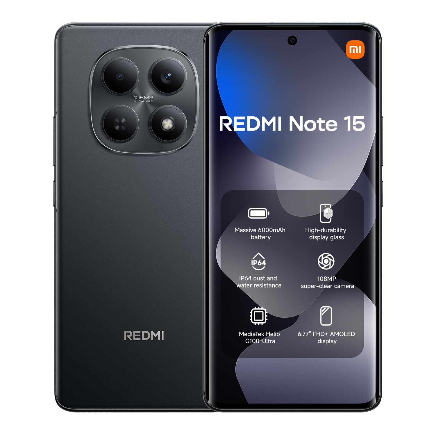 XIAOMI Redmi Note 15 4G 8+128 Black,MediaTek Helio G100-Ultra, 108MP Super-clear Camera Sold By Amazon EU