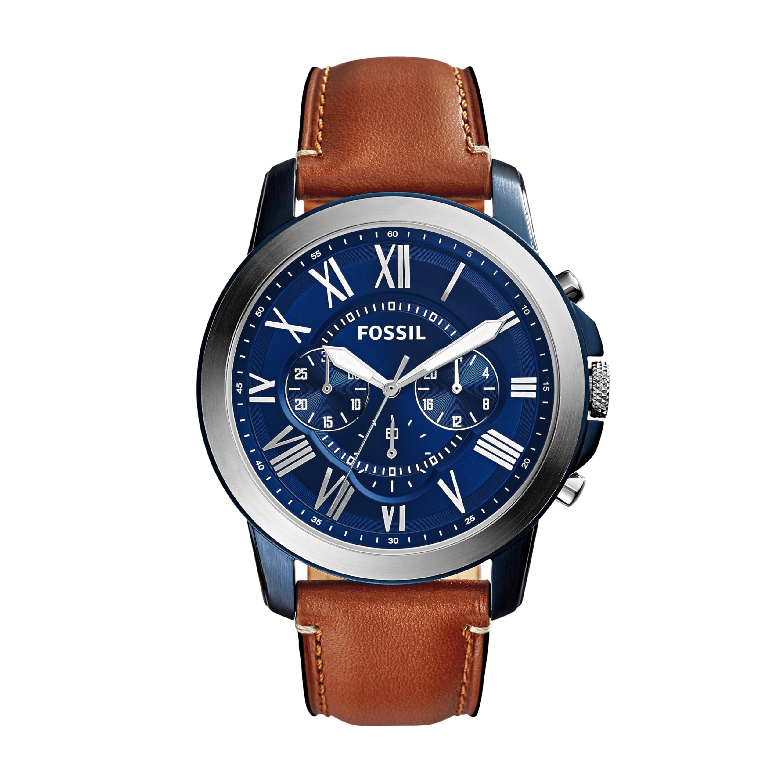 Fossil Watch for Men Grant, 44mm case size, Quartz Chronograph movement, Genuine Leather strap