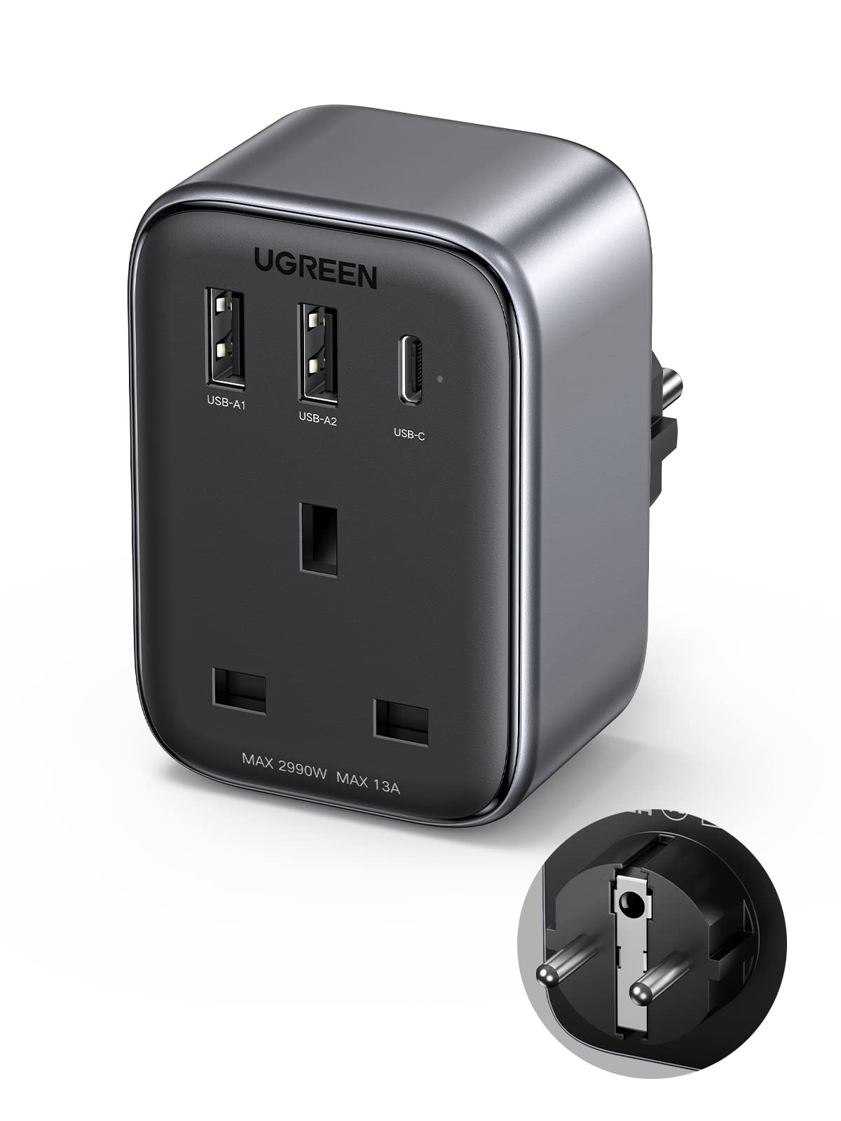 UGREEN UK to European Plug Travel Adapter USB C GaN Fast 4-in-1 - Sold by UGREEN GROUP LIMITED UK / FBA