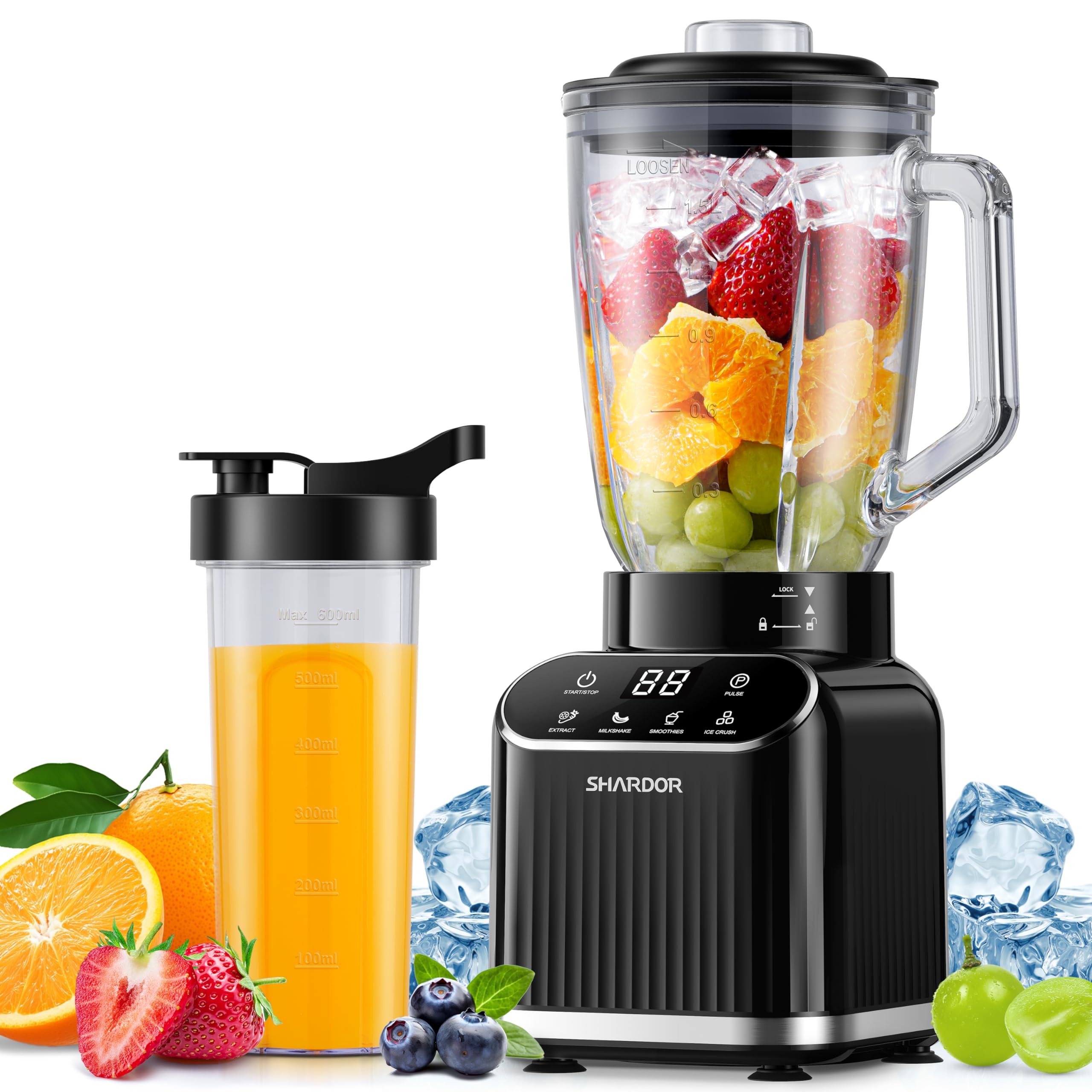 Blender for Kitchen, 1400W Peak Power Smoothie Blender with 1.5L Glass Jug and 700ml Travel Cup - Sold by KIDISLE-XG / FBA