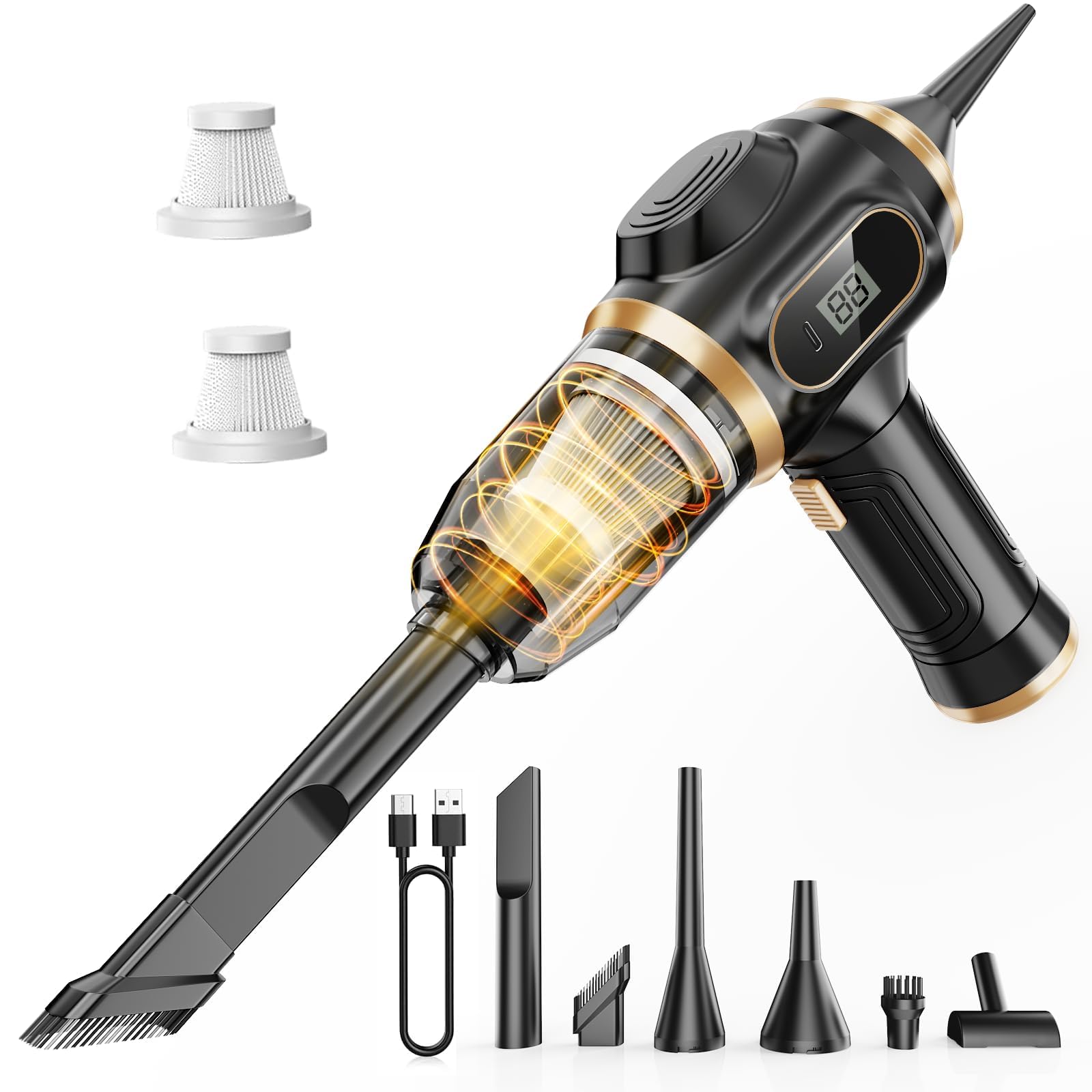 Portable Car Vacuum Cordless Mini Handheld Vacuums Cleaner Rechargeable with LCD Display and Multi-Nozzles - Sold by hangluokeji / FBA