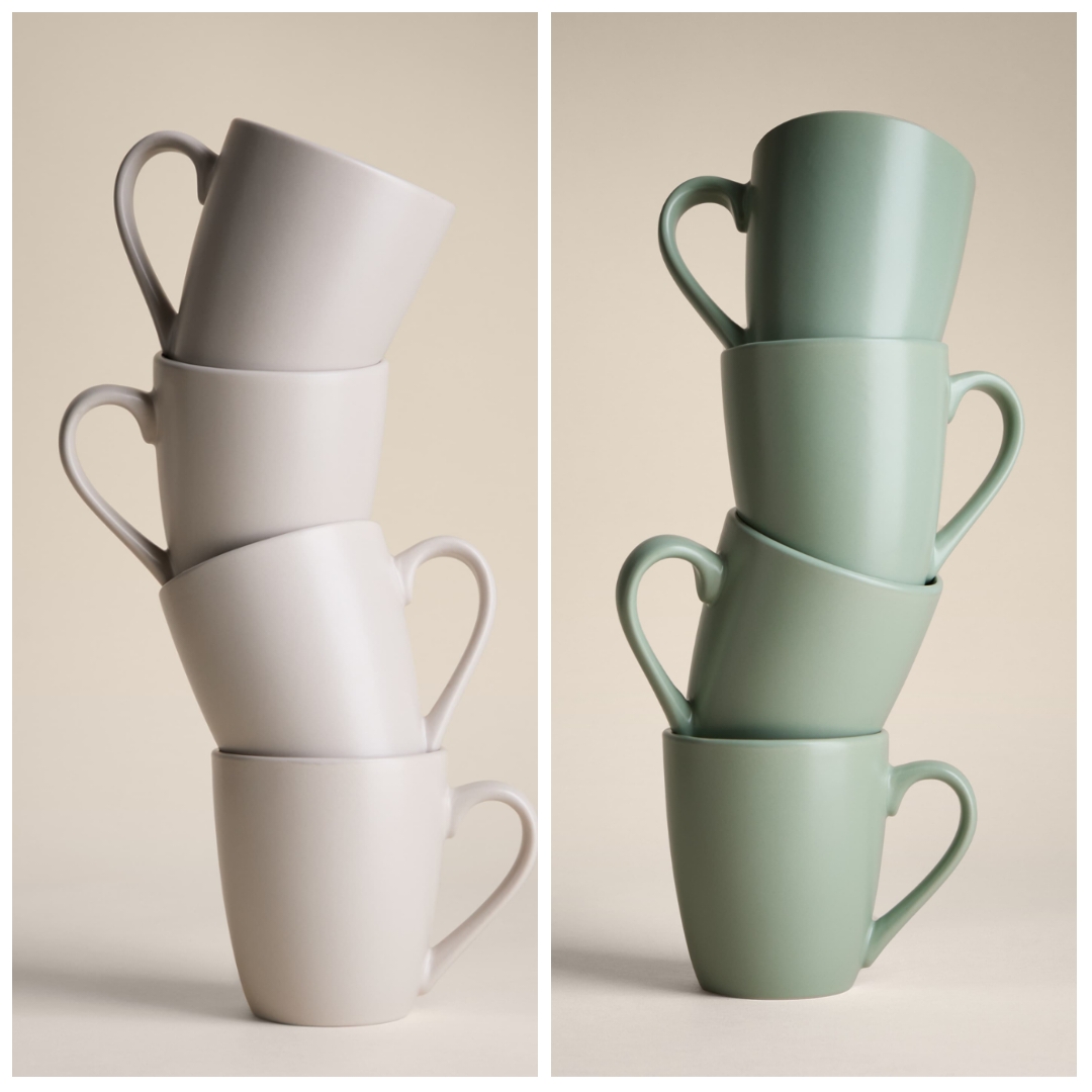 M&S Set of Four Everyday Mugs (Natural / Sage Green) + Free C&C