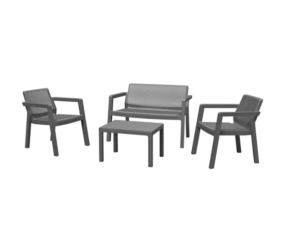 Keter Emily 4 Seater Plastic Garden Sofa Set - Dark Grey