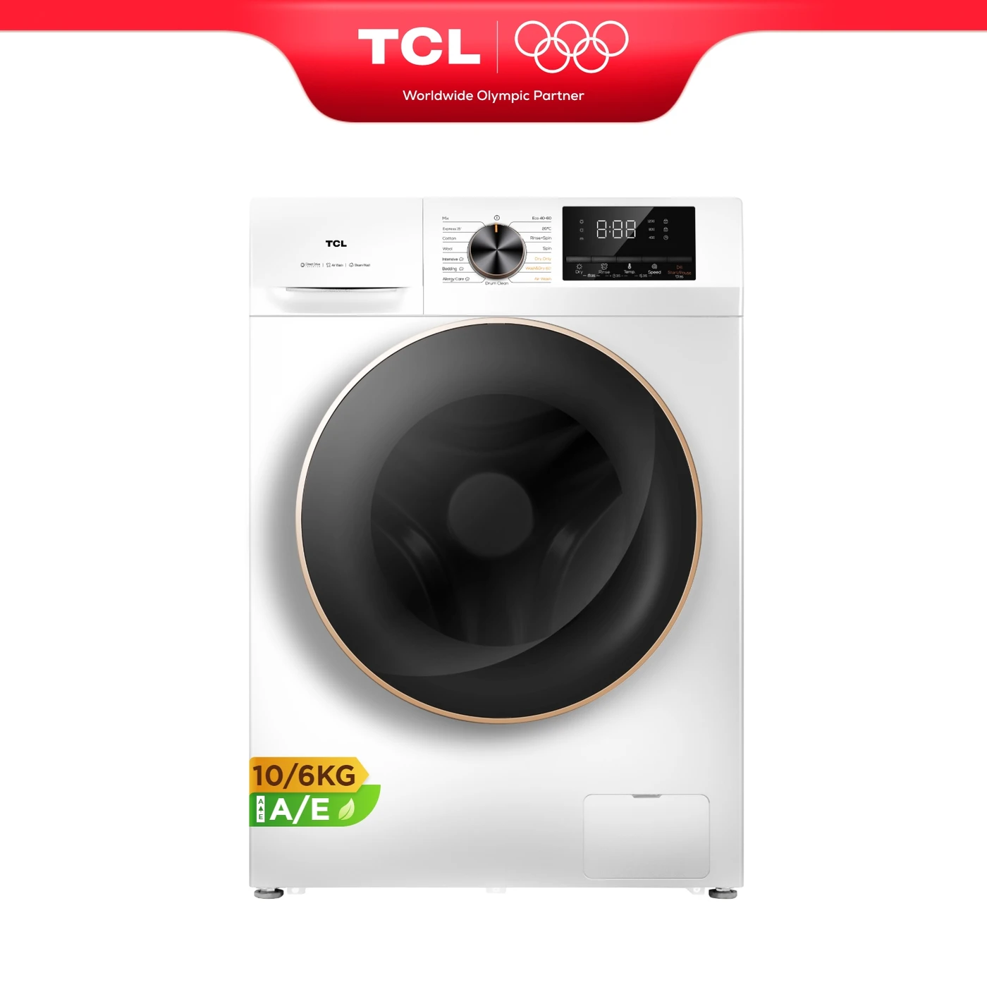 TCL Washer Dryer, 10 kg/6 kg, with Smart DD Motor, Eliminating Bacteria System, Steam Wash, Wash & Dry 60 min, Quick Wash 15 min - W/Coupon