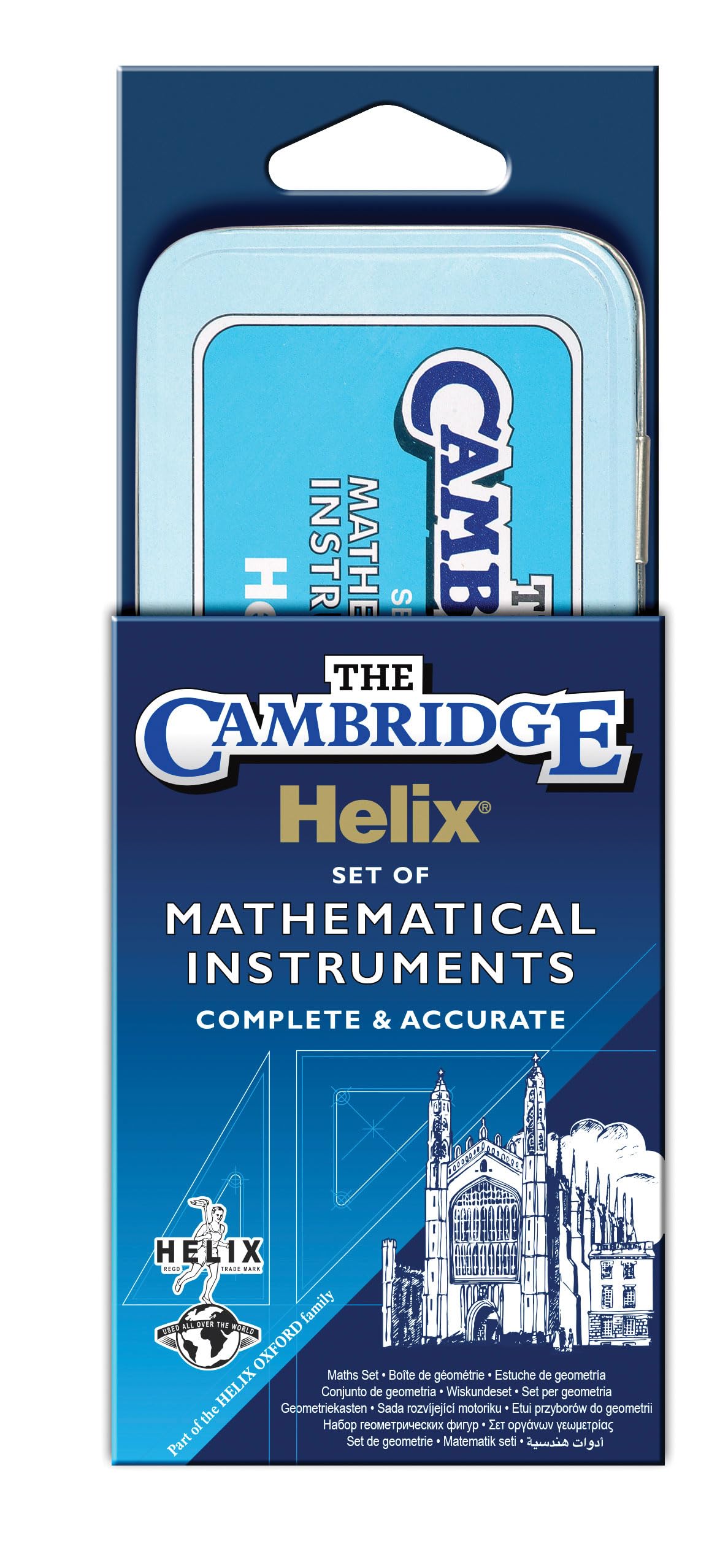 Helix Cambridge Maths Set with Storage Tin 9 Piece Maths Equipment Set
