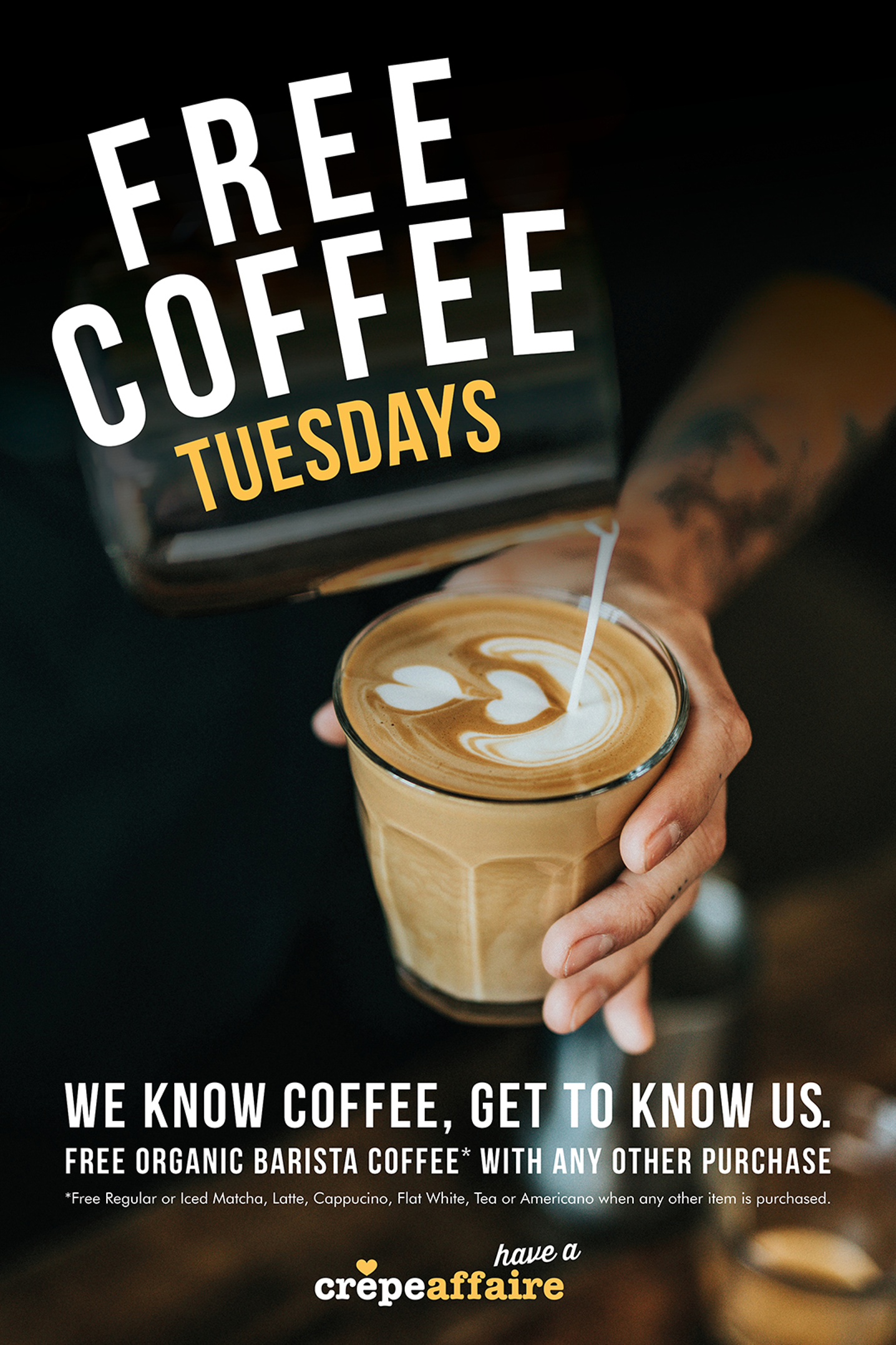 Free Coffee every Tuesday with any purchase - Selected Locations only
