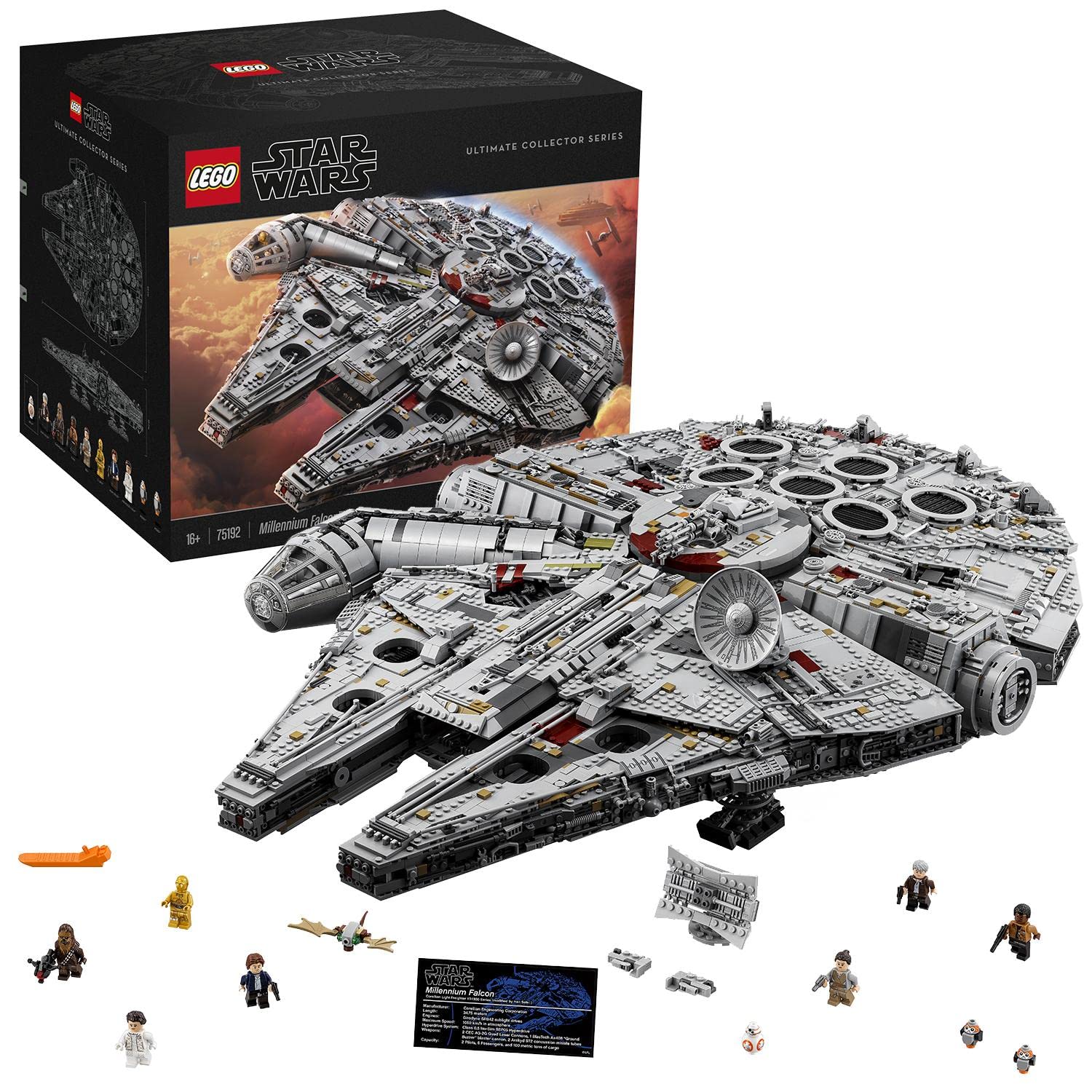 Lego Star Wars Millennium Falcon, UCS Set, Model Kit to Build with Han Solo, Princess Leia & Chewbacca Minifigures, Plus Droid Figure, 75192