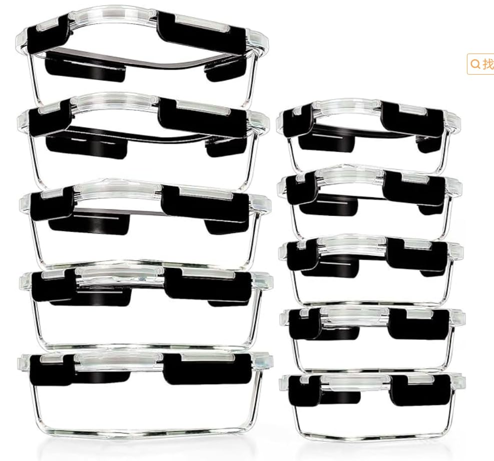 10-Pack Glass Meal Prep Containers with Airtight Lids (5 x 1050ml & 5 x 370ml) - Prime Exclusive - Sold by dashug / FBA