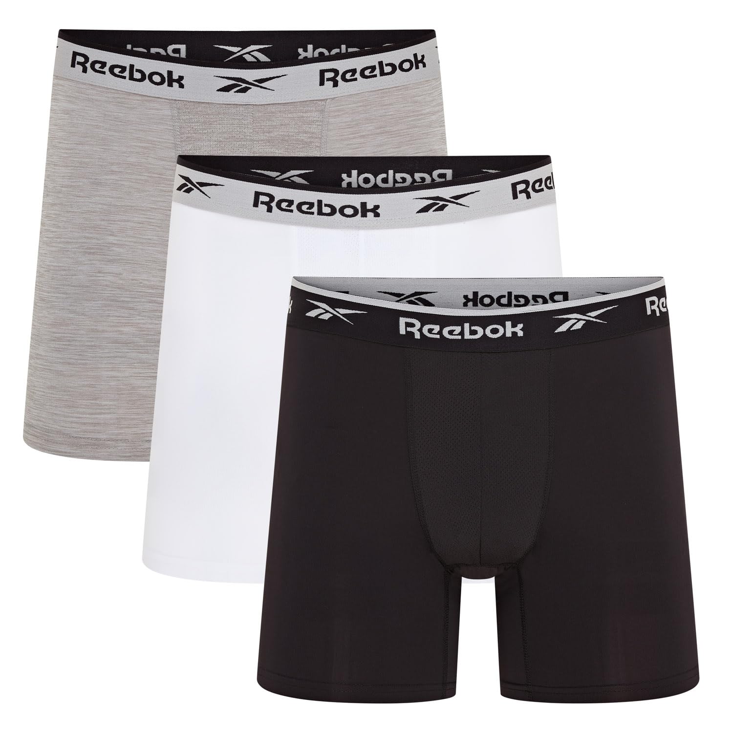 Reebok Mens Sports Boxers - Pack of 3 Black/White/Grey