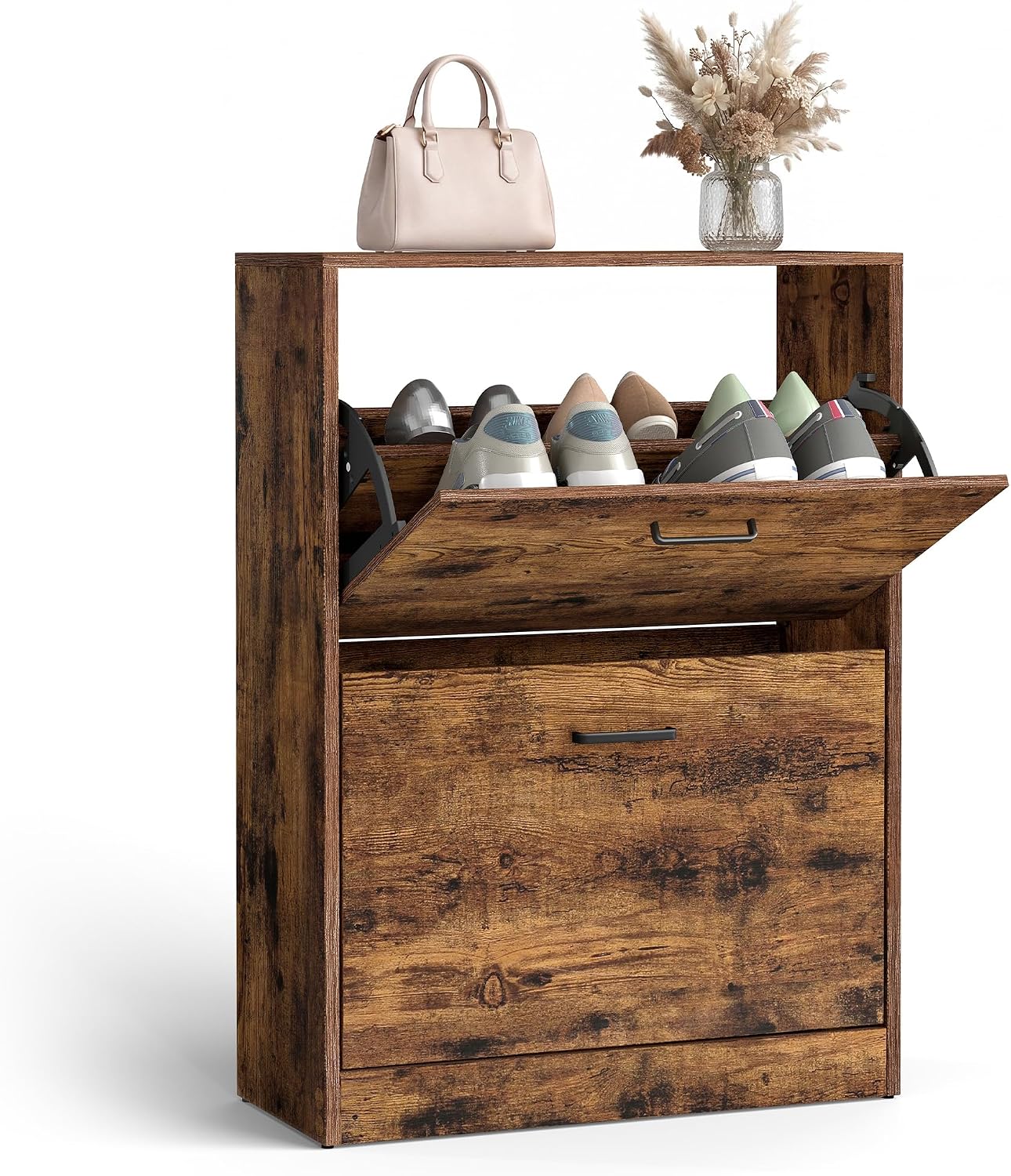 VASAGLE Shoe Storage Cabinet With 2 Flip Drawers, Slim Shoe Cupboard with Doors, 2-Tier Shoe Cabinet 60 x 24 x 83.5 cm 2 colours