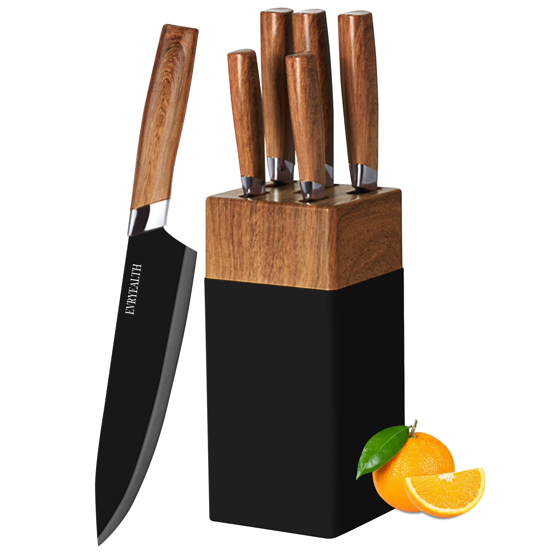 lapelux Kitchen Knife Set - 5 Piece Stainless Steel Knife Set with Block (Wood Grain Handle) - Sold by zhihanche ltd / FBA