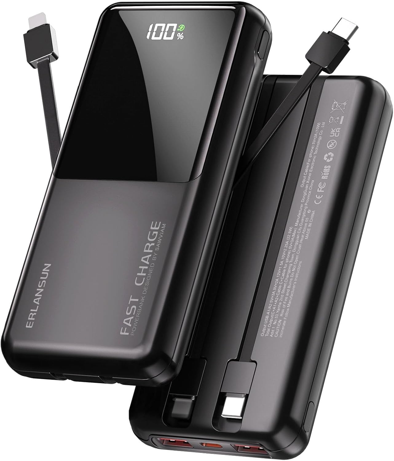 Power Bank Fast Charging 20000mAh 22.5W Built-in Cables USB-C PD3.0 QC4.0 @ WIND CHASER YOUTH LIMITED / FBAH