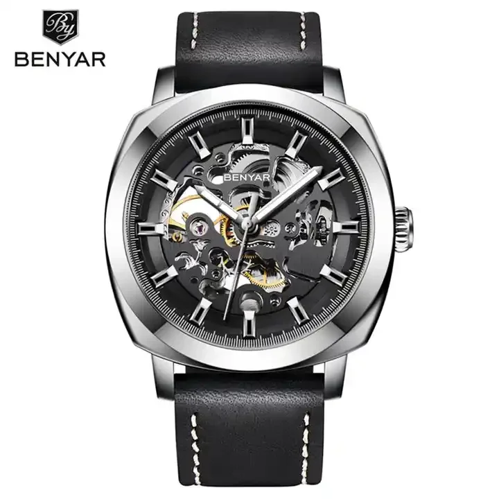 Benyar 5121 Men's Automatic Mechanical Watch – Genuine Leather, Hollow-Out, 30M Waterproof Welcome deal @ Guangzhou Taihe Watch Co., Ltd