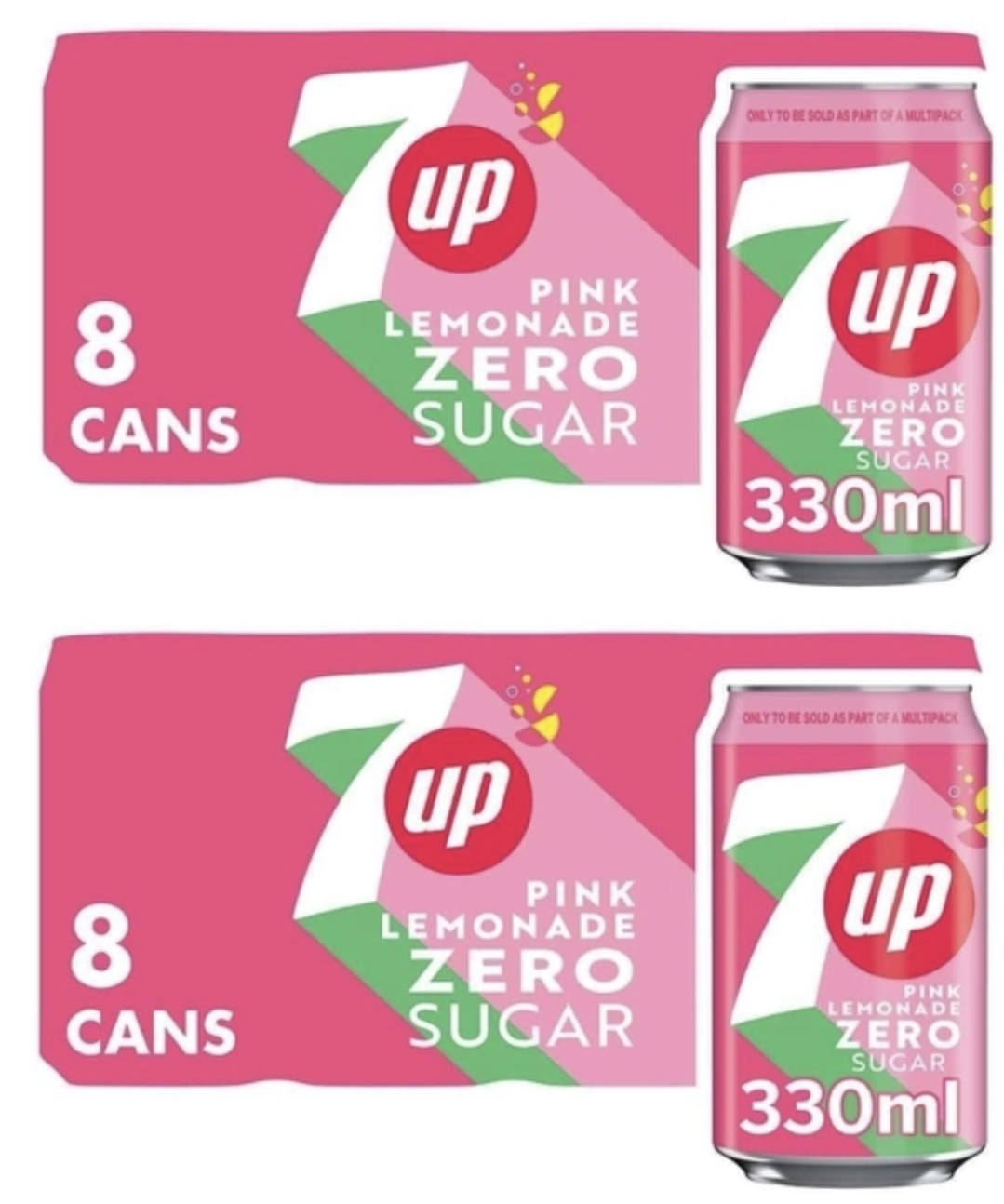 2 x 7UP Zero Pink Lemonade 330ml Can (Pack of 8) - discount at checkout ( £4.20 - £4.90 with s&s + voucher)