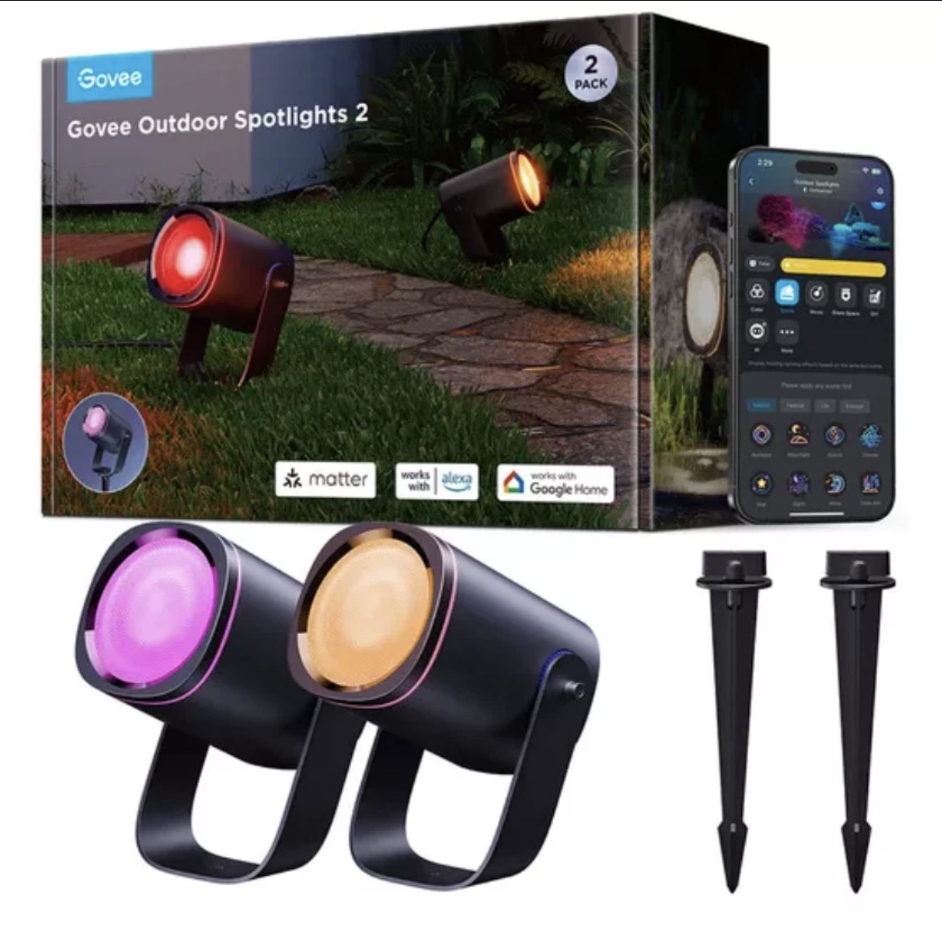 GOVEE H7093 Smart Outdoor Spotlights 2 - Pack of 2