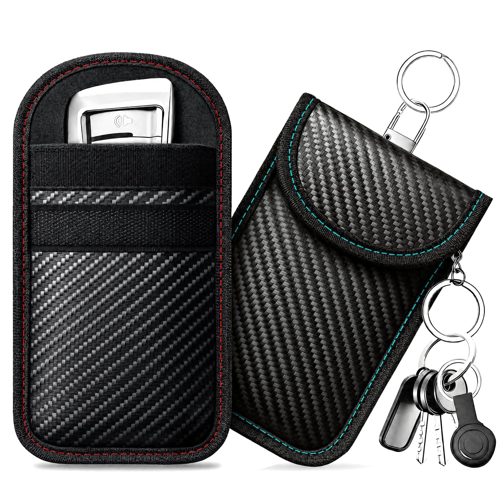 Caslord Faraday Pouch for Car Keys, Pack of 2, Anti-Theft RFID Key Fob Protection Bag, M, Red and Blue - Sold by Futing EU / FBA