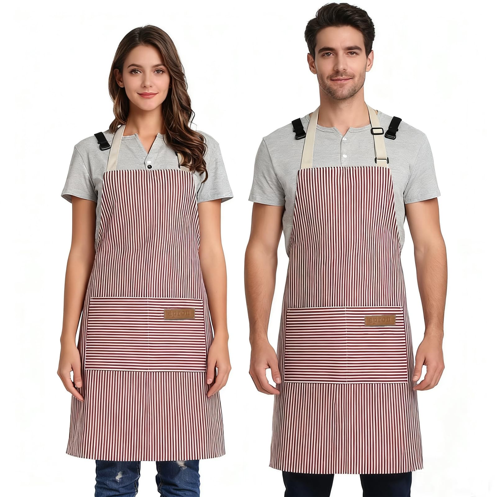 2 Pack Red/White Unisex Adjustable Bib Apron with Pockets SB Yulinglong-UK FBA (Blue/White £3.99)