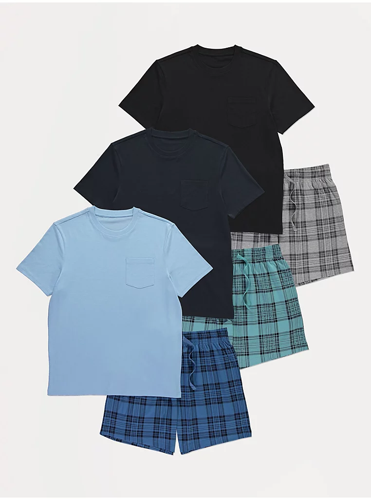 Short Sleeve Checked Short Pyjamas 3 Pack, Sizes L - 4XL - Free C&C
