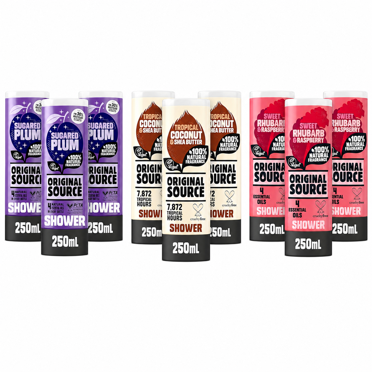 Original Source Sugared Plum/Coconut & Shea/ Rhubarb & Raspberry Shower Gel 6 x 250ml - £5.10 / £4.50 S&S