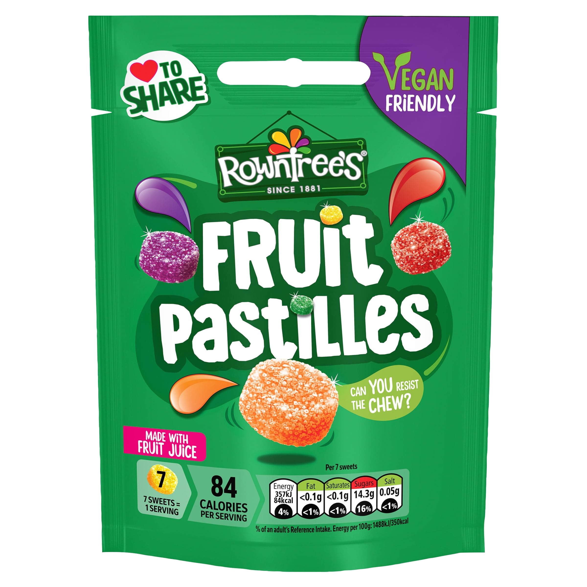 Rowntree's Fruit Pastilles Vegan Friendly Sweets Sharing Bag 143g