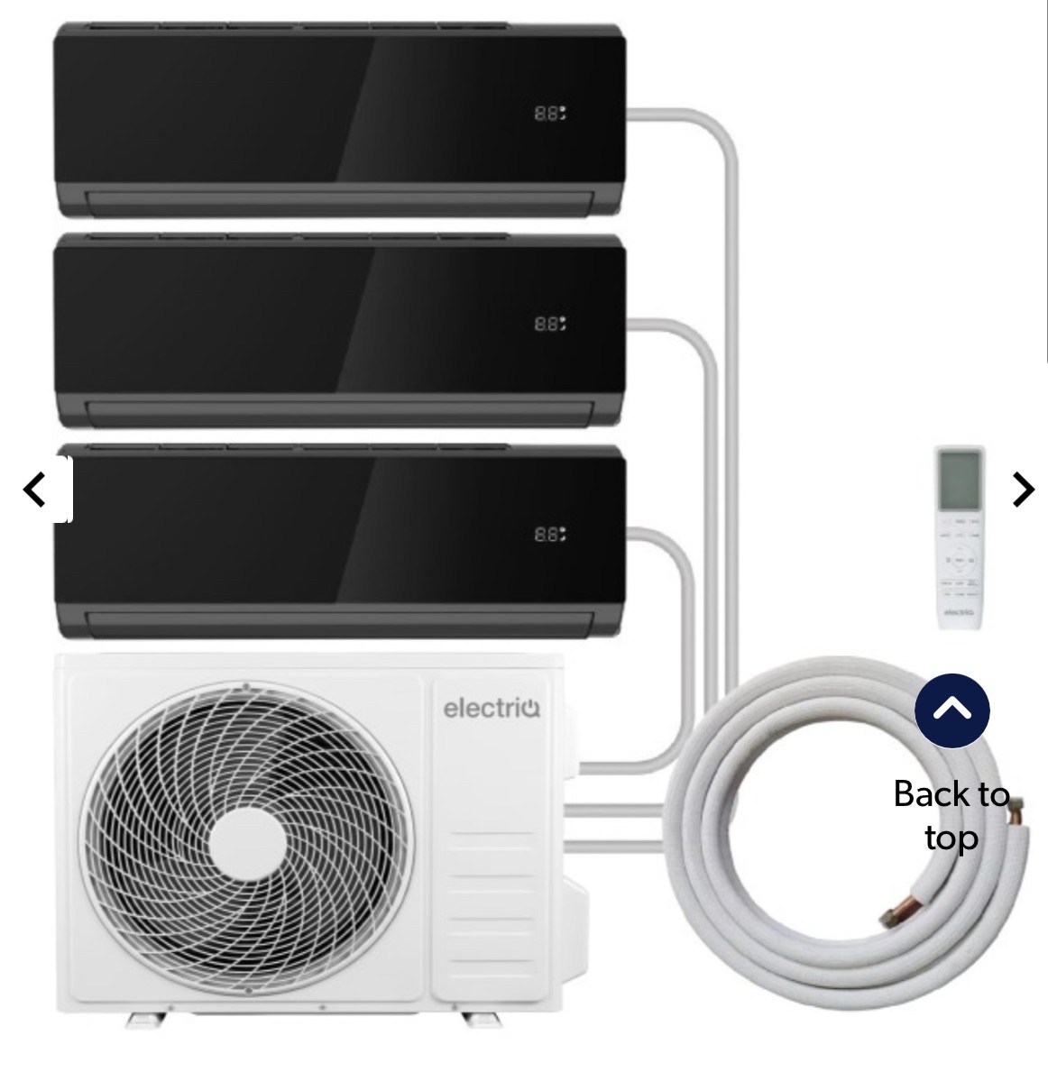 electriQ iQool Multi-Split 3 x 9000 BTU Smart Wall Mounted Split Air Conditioner with Heat Pump - Pipe Kits Included - Black