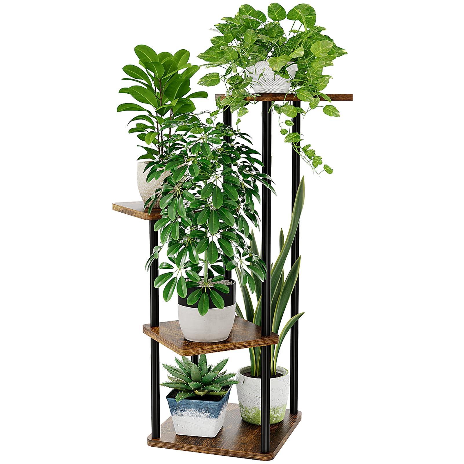 Bamworld Plant Stand Indoor Metal Plant Shelf for Multiple Plants, 4 Tier-Brown - Sold by Bamworld / FBA
