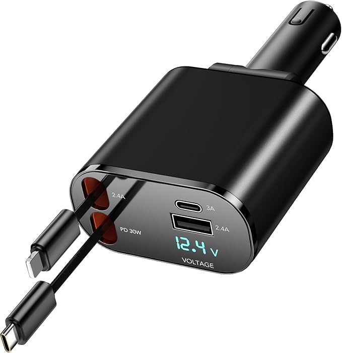 Retractable Car Charger, 69W Fast 4 in 1 USB C Adapter - Sold by PERFICIENT MART FBA