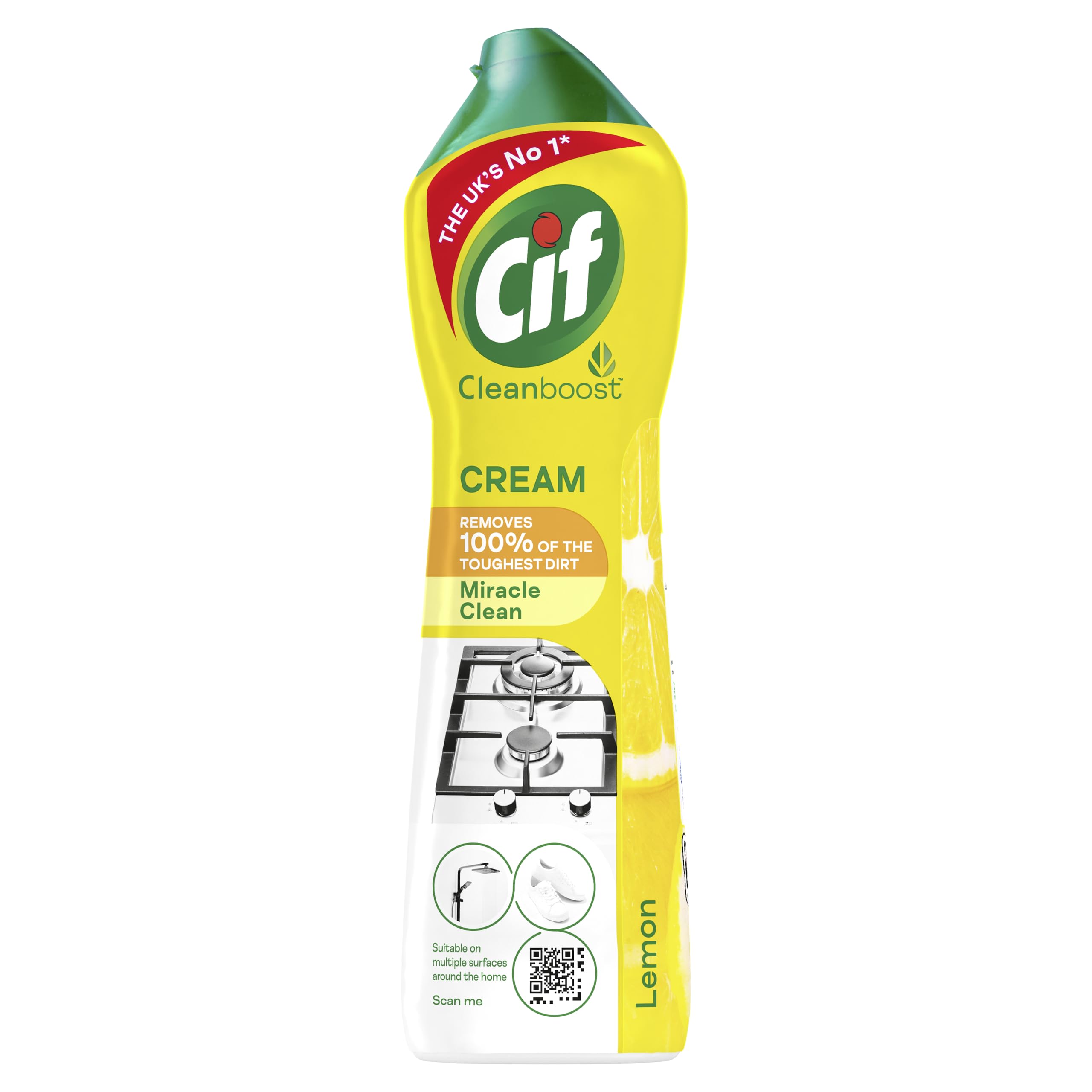Cif Lemon Cream Cleaner Multipurpose Surface Cleaner Removes 100% of the Toughest Dirt, 500ml