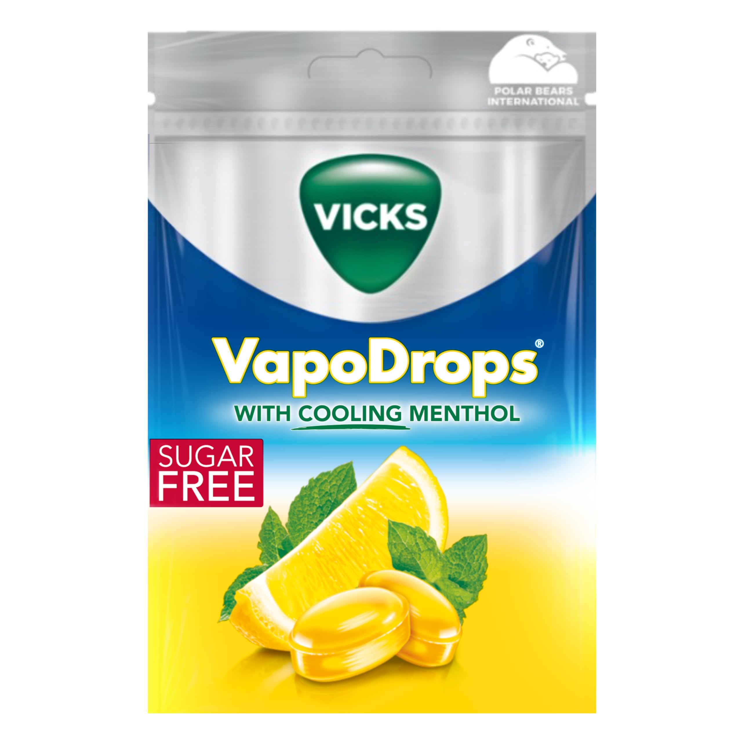 Vicks VapoDrops Lemon, Sugar Free Vegan Lozenges With Lemon Flavour and Menthol, Pack 72g