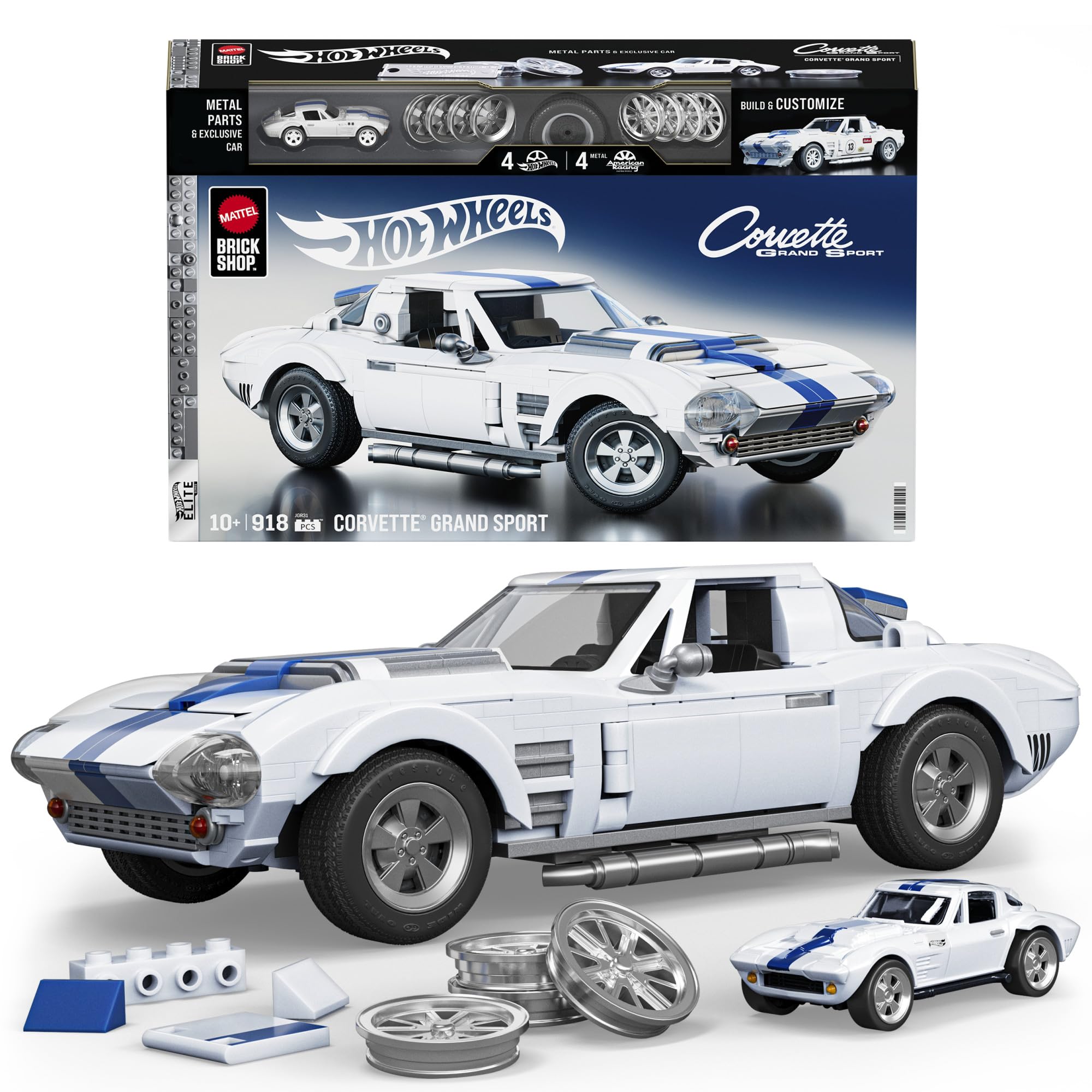 Mattel Brick Shop Hot Wheels Elite Series Corvette Grand Sport Building Set, 918 Pieces