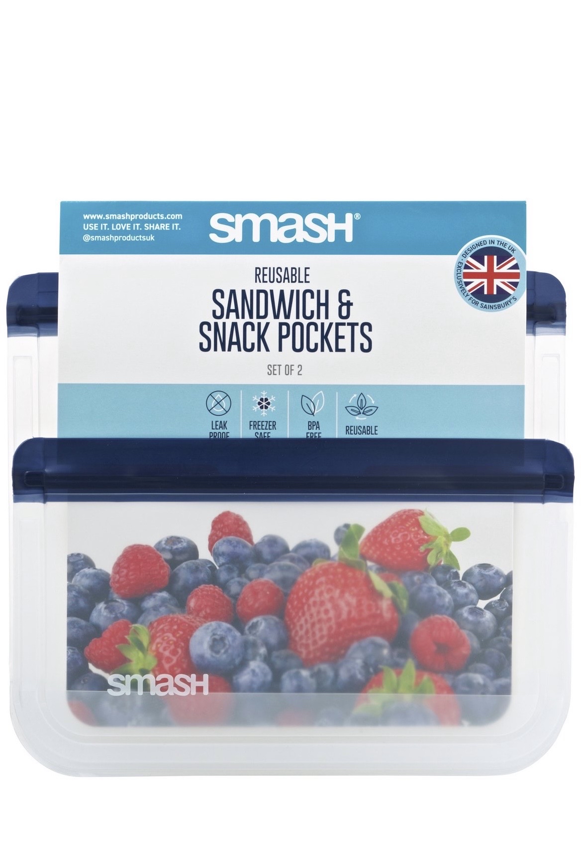 Smash Navy Blue Sandwich Bags - Pack of 2 - Free C&C