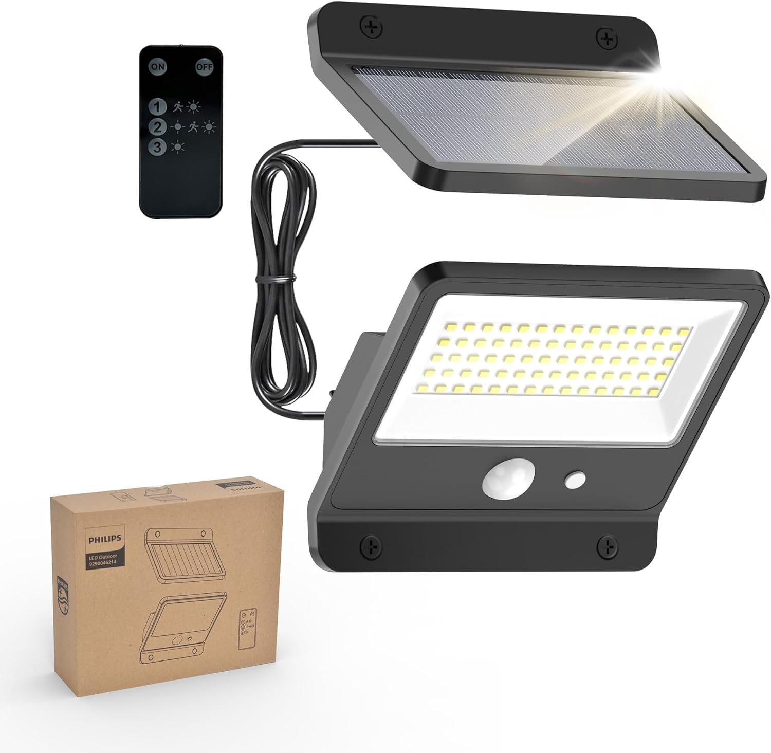 Philips Solar Security Outdoor LED 6500K, Flood w/PIR Motion Sensor, Remote Control w/16ft Cable, (2 Pack £24.99) Sold By Favourline-UK/FBA