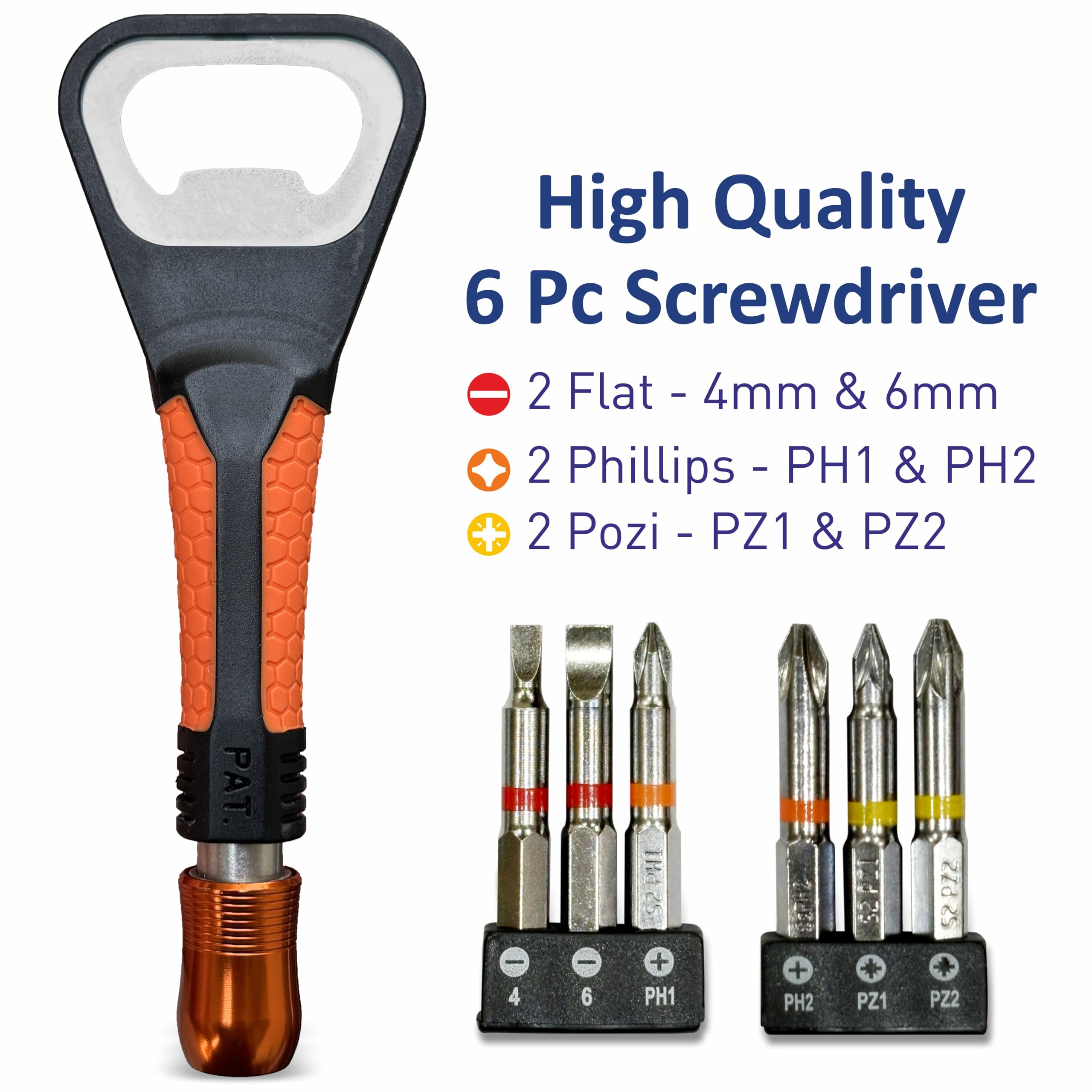 Screwdriver Bit Set Bottle Opener 6 Piece S2 High Grade Steel - Sold by Vorx / FBA