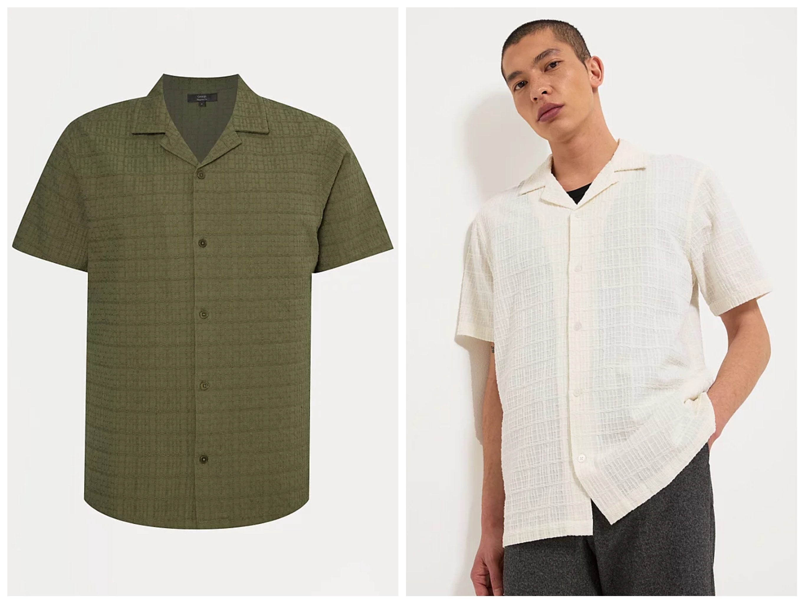 Mens Khaki / Cream Textured Cotton Short Sleeve Shirt Sizes S -5XL, 10% off George Rewards + Free C&C