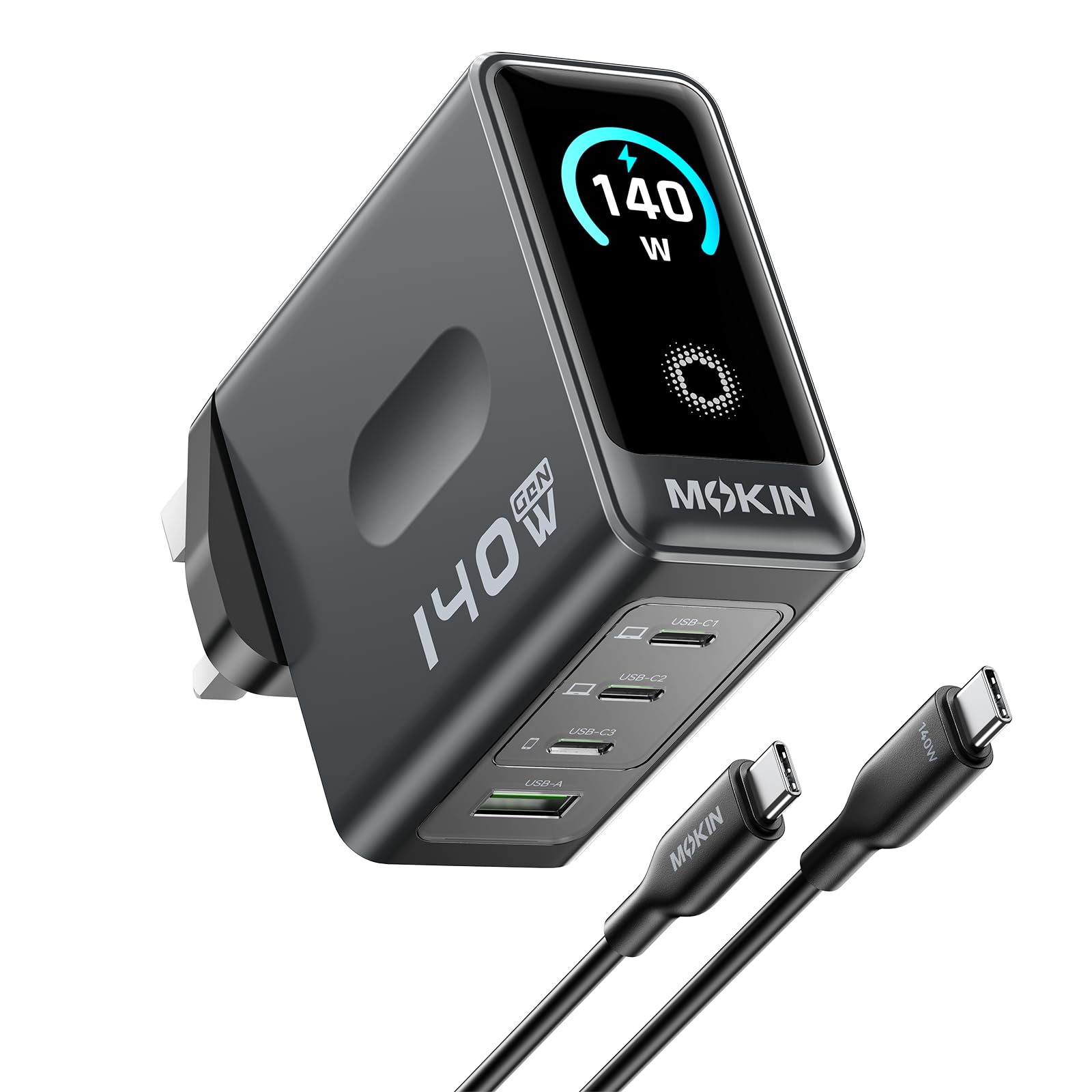 140W GaN 4-Port USB-C Charger with Smart Touch Display & FREE MOKiN Mac Dongle 4K HDMI,7-in-1 USB C Hub - w/Voucher, by MOKiNDirect / FBA