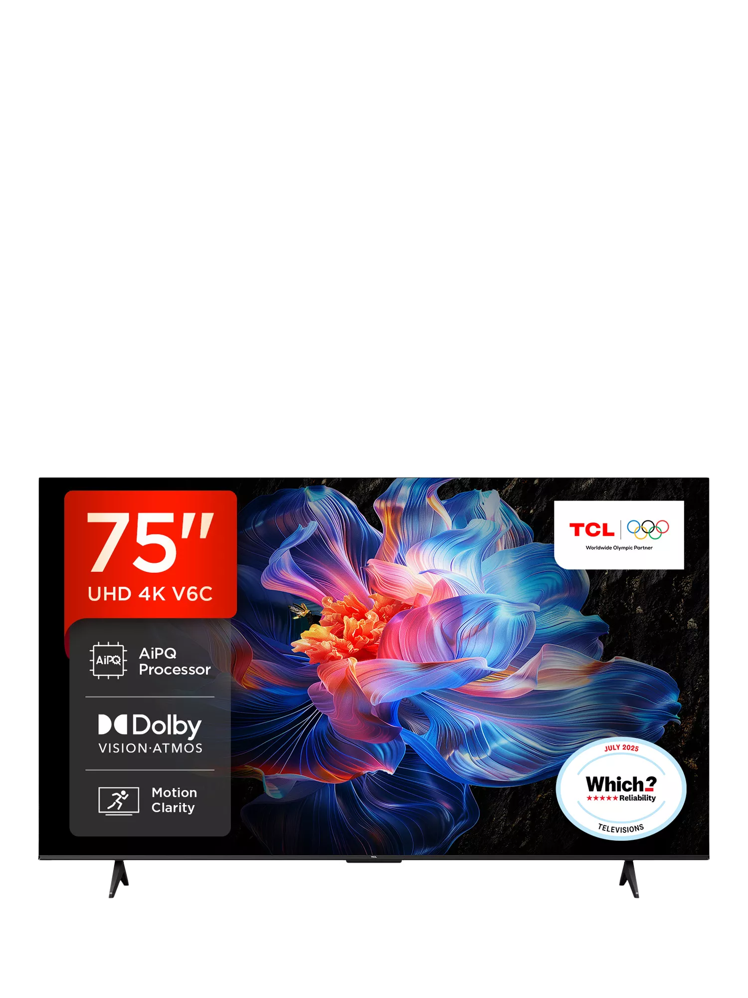 TCL 75V6C-UK (2025) 75V6C-UK (2025) LED HDR 4K Ultra HD Smart TV with Dolby Atmos, 75 inch, Black
