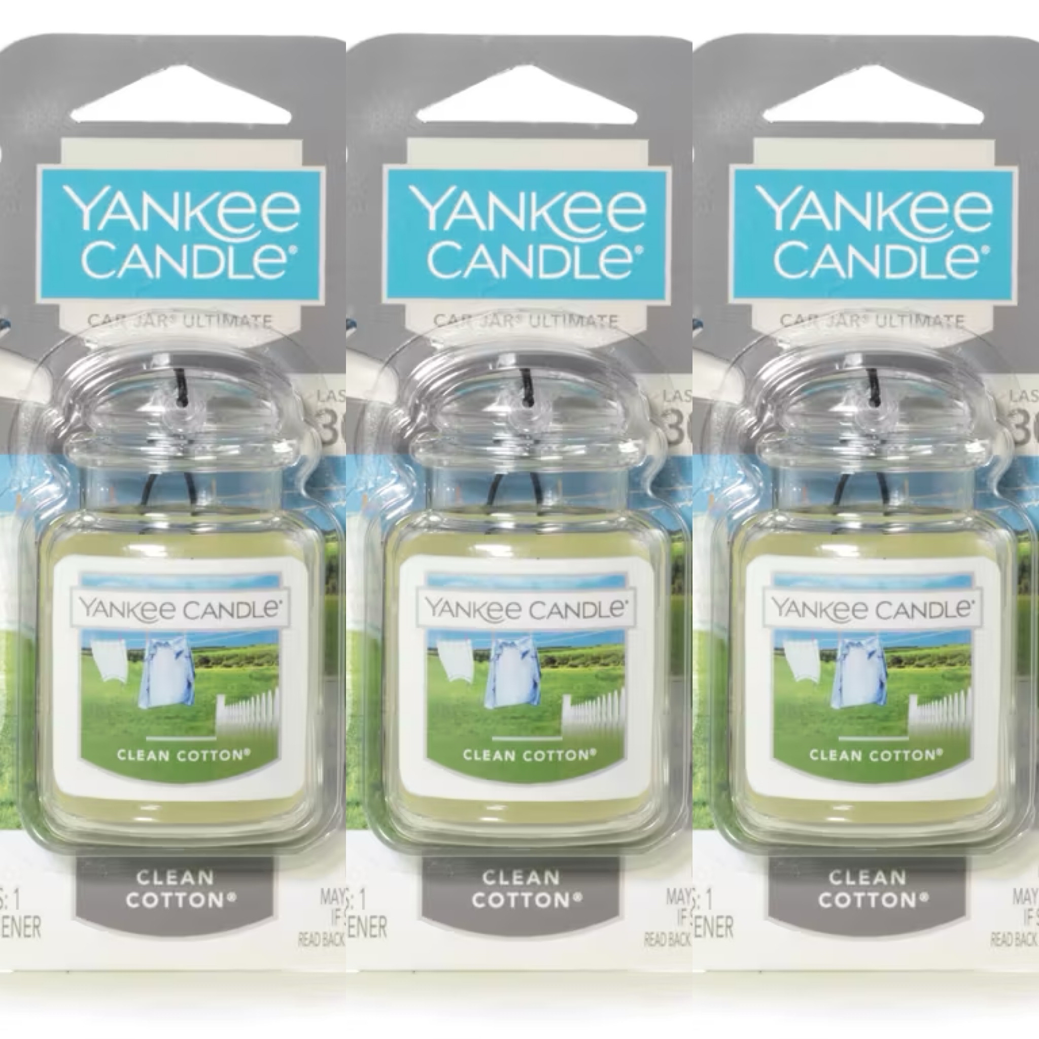 3 x Yankee Candle Car Jar Ultimate Scented Air Freshener | Clean Cotton