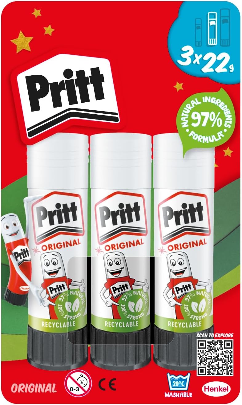 Pritt Glue Stick, Safe and Child-Friendly, 22g (Pack of 3) - £1.80 / £1.61 S&S