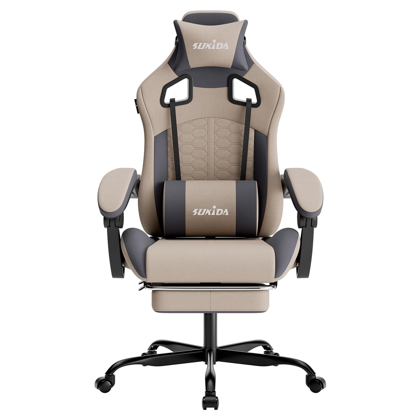 SUKIDA Gaming Chair with Massage, Footrest, Headrest & Lumbar Support, Blue/Orange (Black & White £79.99) - Sold by SUKIDA UK / FBA
