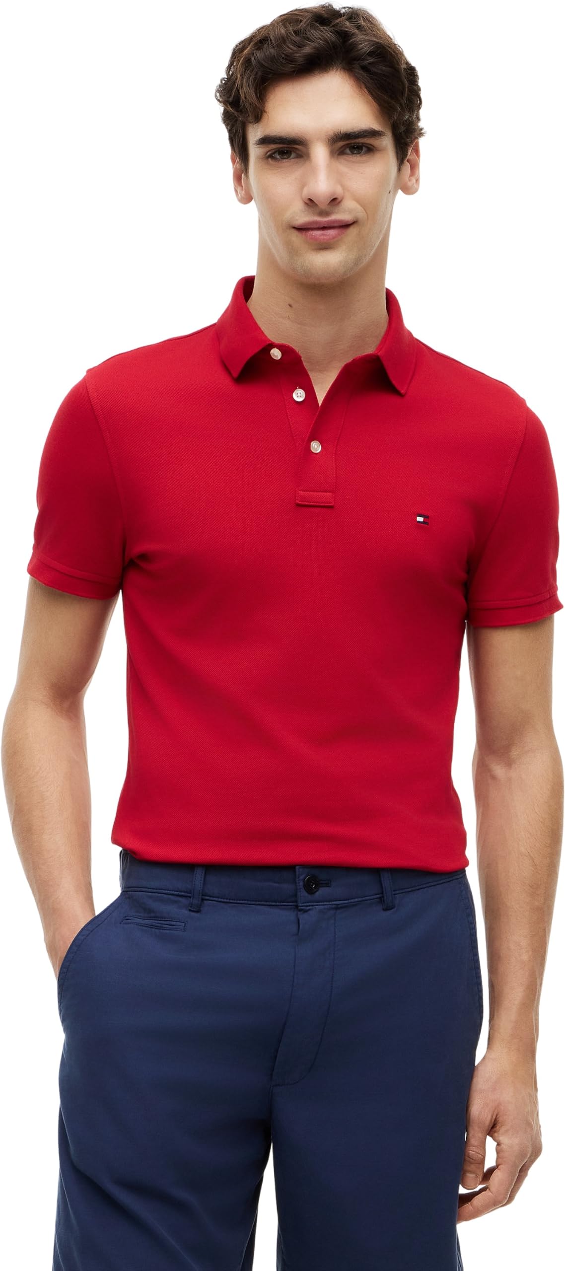 Tommy Hilfiger Men’s Short Sleeve Slim Fit Polo Shirt with Button Placket, M (XL - £23.64)