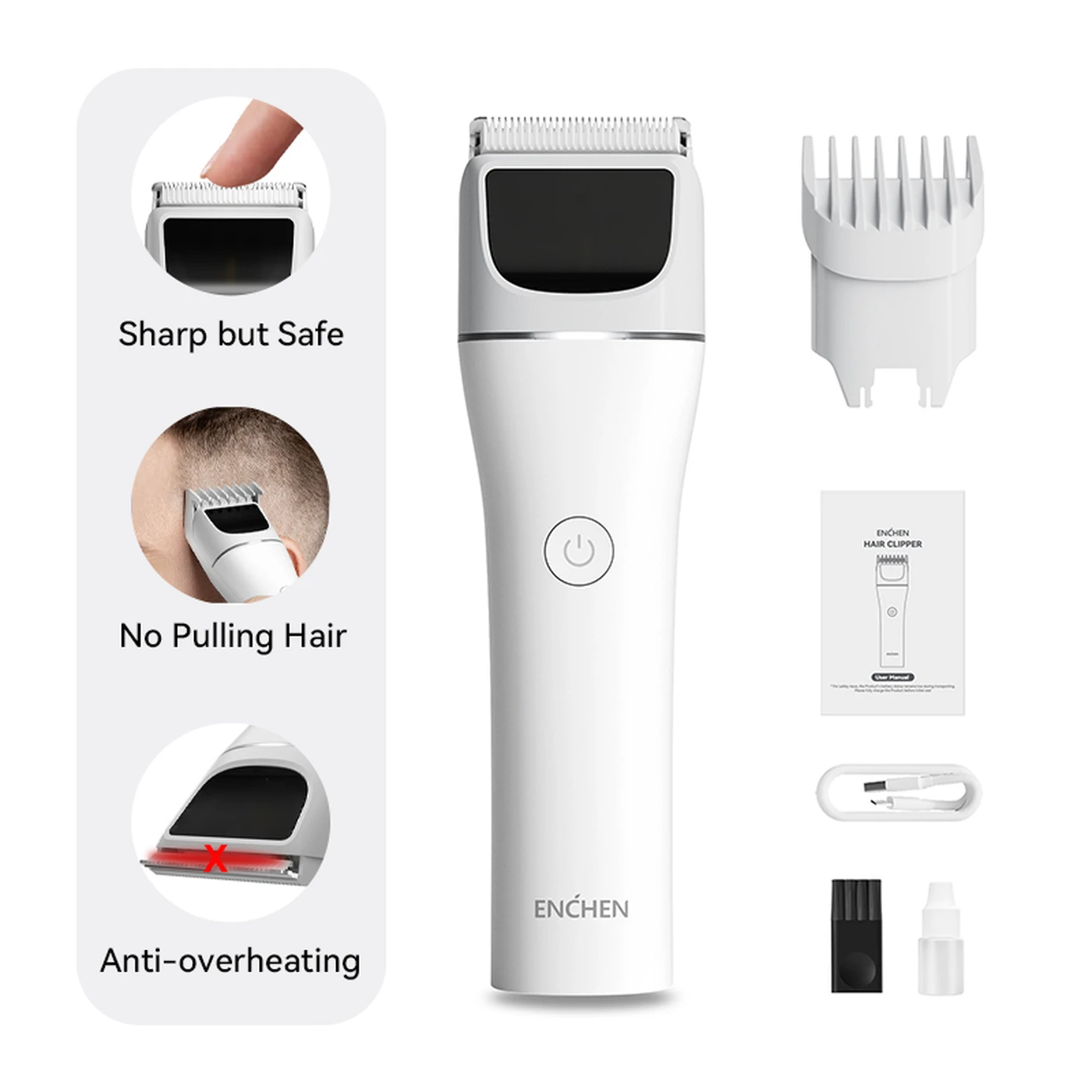 ENCHEN White (Xiaomi eco-chain) Boost 2 Hair Trimmer / Clipper -Ceramic Blade/USB-C