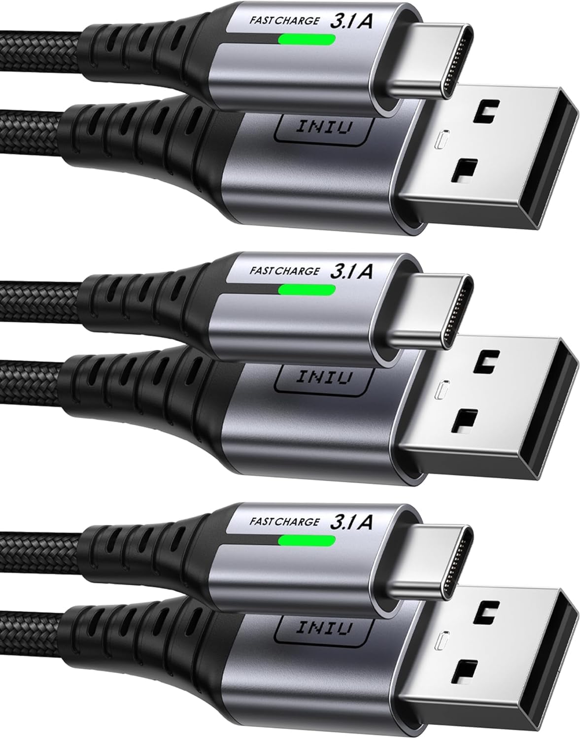 INIU USB C Charger Cable [3 Pack 0.5+2+2m] USB A to USB C 3.1A Fast Charging - w/Voucher - Sold by SimpleLife LLC / FBA